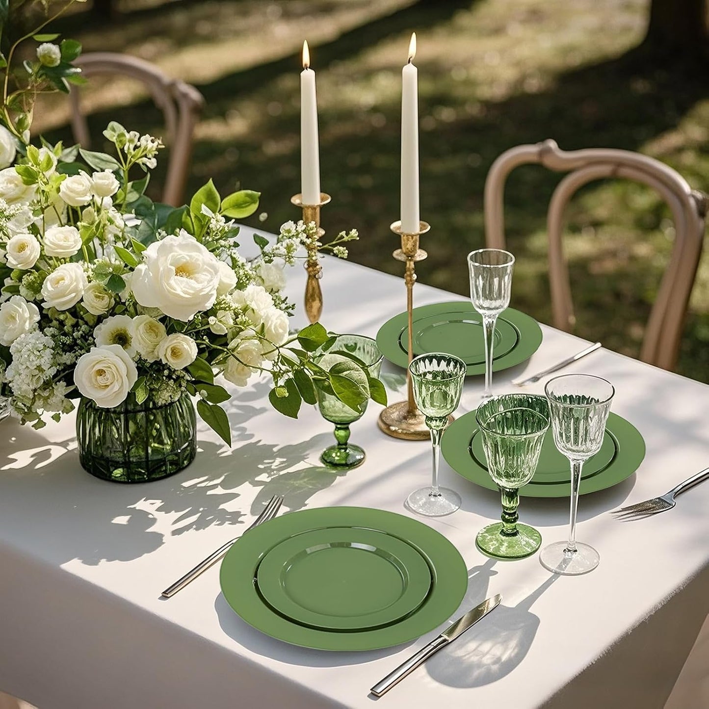 I00000 200 Pcs Green Plastic Plates, Green Disposable Plates Include 100 Dinner Plate 10’’ and 100 Dessert Plate 7’’ Perfect for Birthday, Party & Wedding