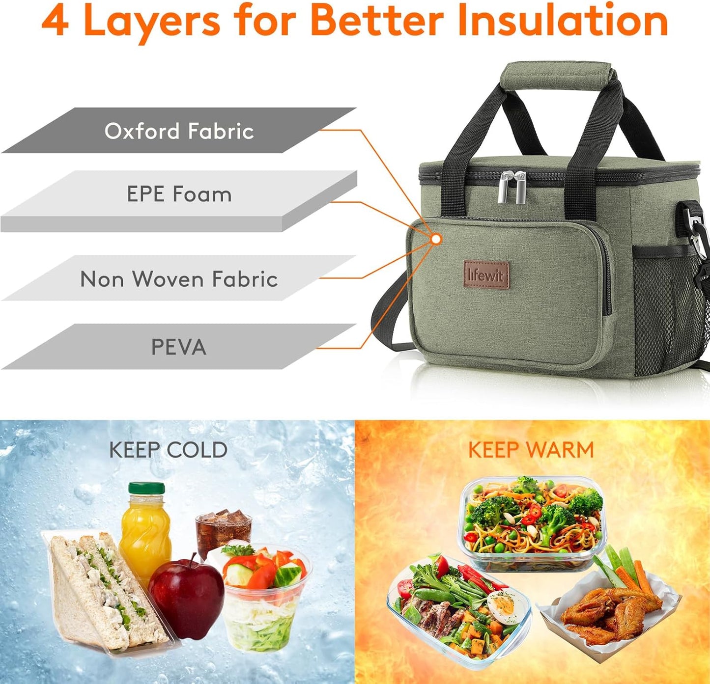 Lifewit Medium Lunch Bag Insulated Lunch Box Soft Cooler Cooling Tote for Adult Men Women, Dark Green 12-Can (9L)