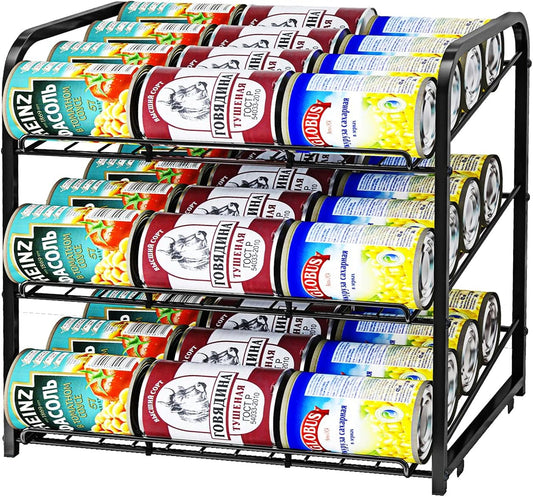 AIYAKA Can Rack Organizer, 3 Tier Stackable Can Storage Dispenser–12.2" D x 16.6" W x 14.5" H,for Food Storage, Kitchen or Pantry, Storage for 36 Cans, Black