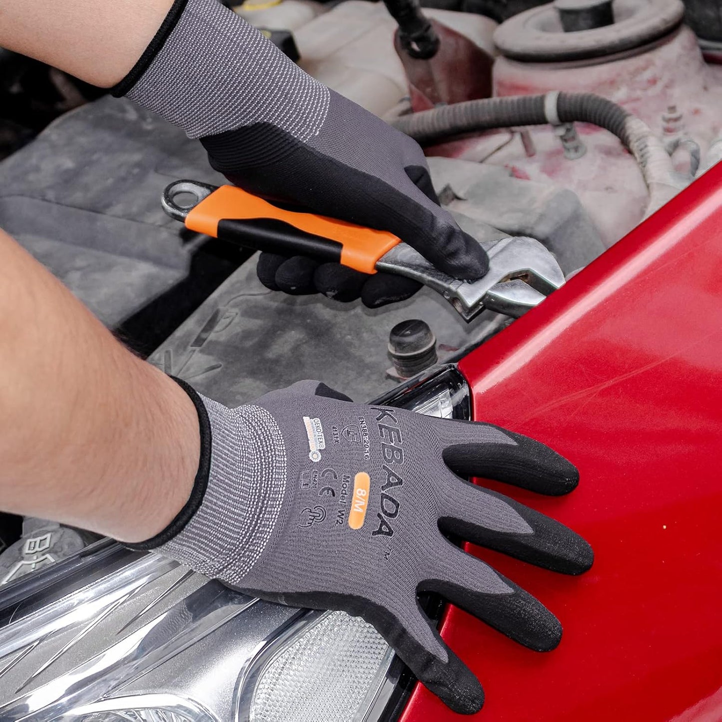 Kebada W2 Safety Work Gloves, Micro-Foam Nitrile Coated Gloves, Touchscreen,Ideal for Package Handling, Gardening, Construction, 1 Pair X-Small