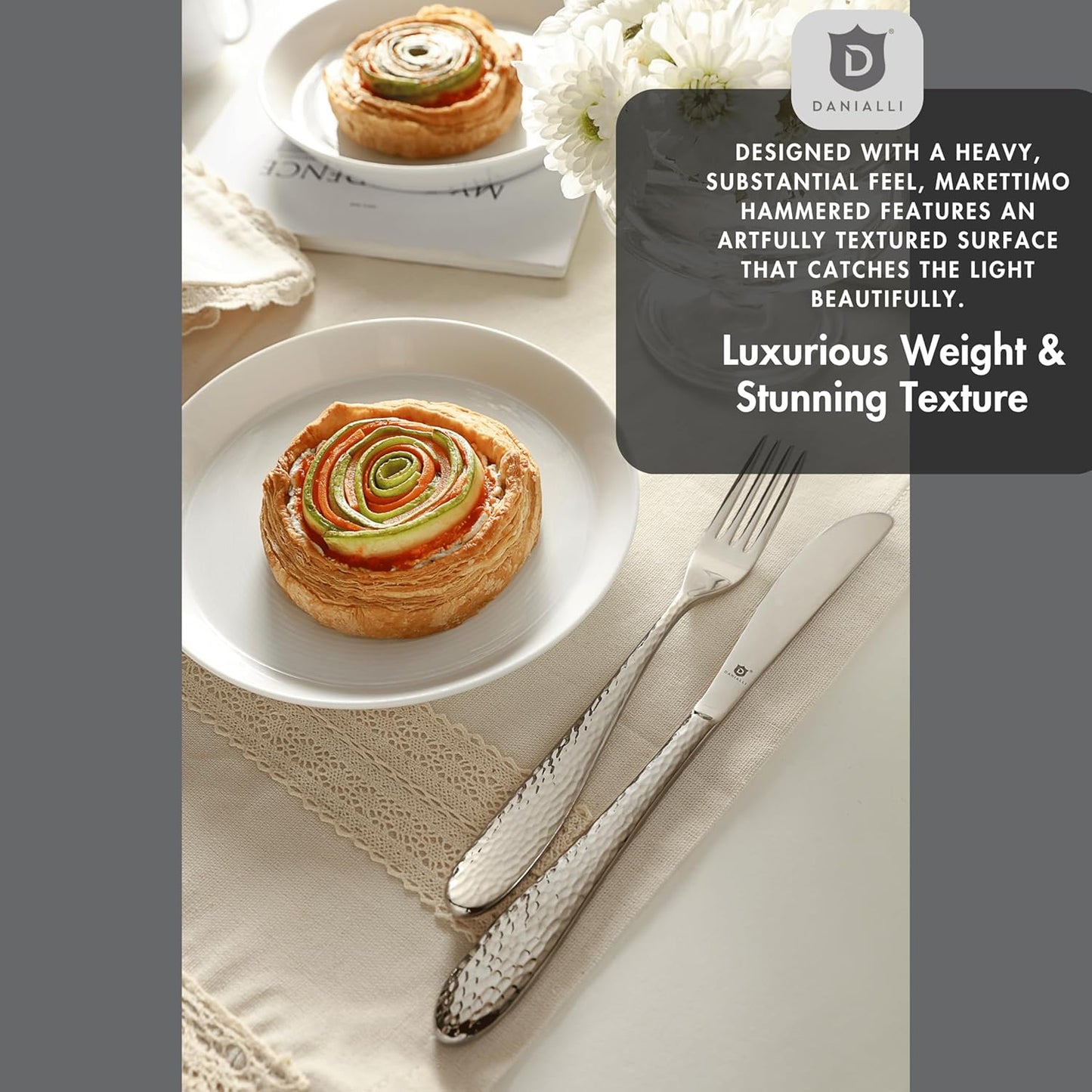 Hammered Silverware Set | Premium 18/10 Stainless Steel Flatware Service for 8 | Heavy-Duty & Dishwasher Safe | Built to Last (40-Piece, Marettimo Hammered)