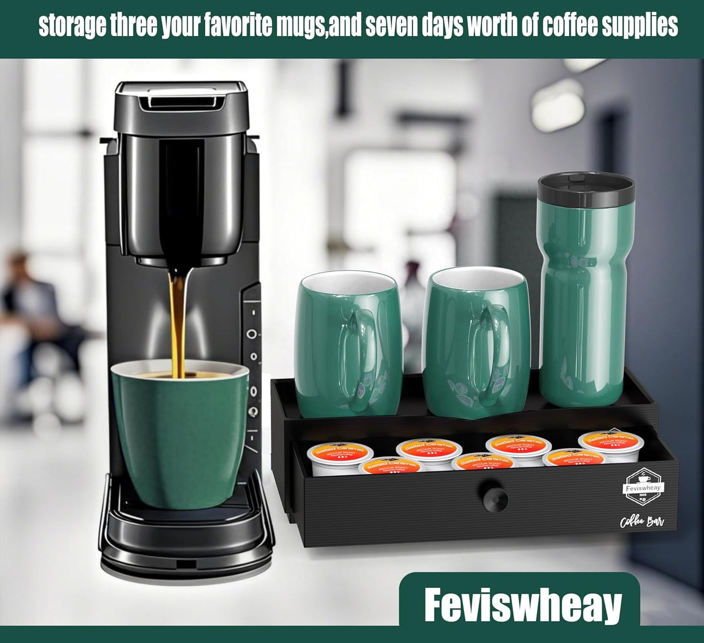 Coffee Bar Organizer, 2-Tier Syrup Rack with Coffee Drawer, Suitable for Dirty Soda Bar Supplies & Holding Torani Bottles, Wine Glasses, Space-Saving for Small Kitchens,Apartments,Dorms