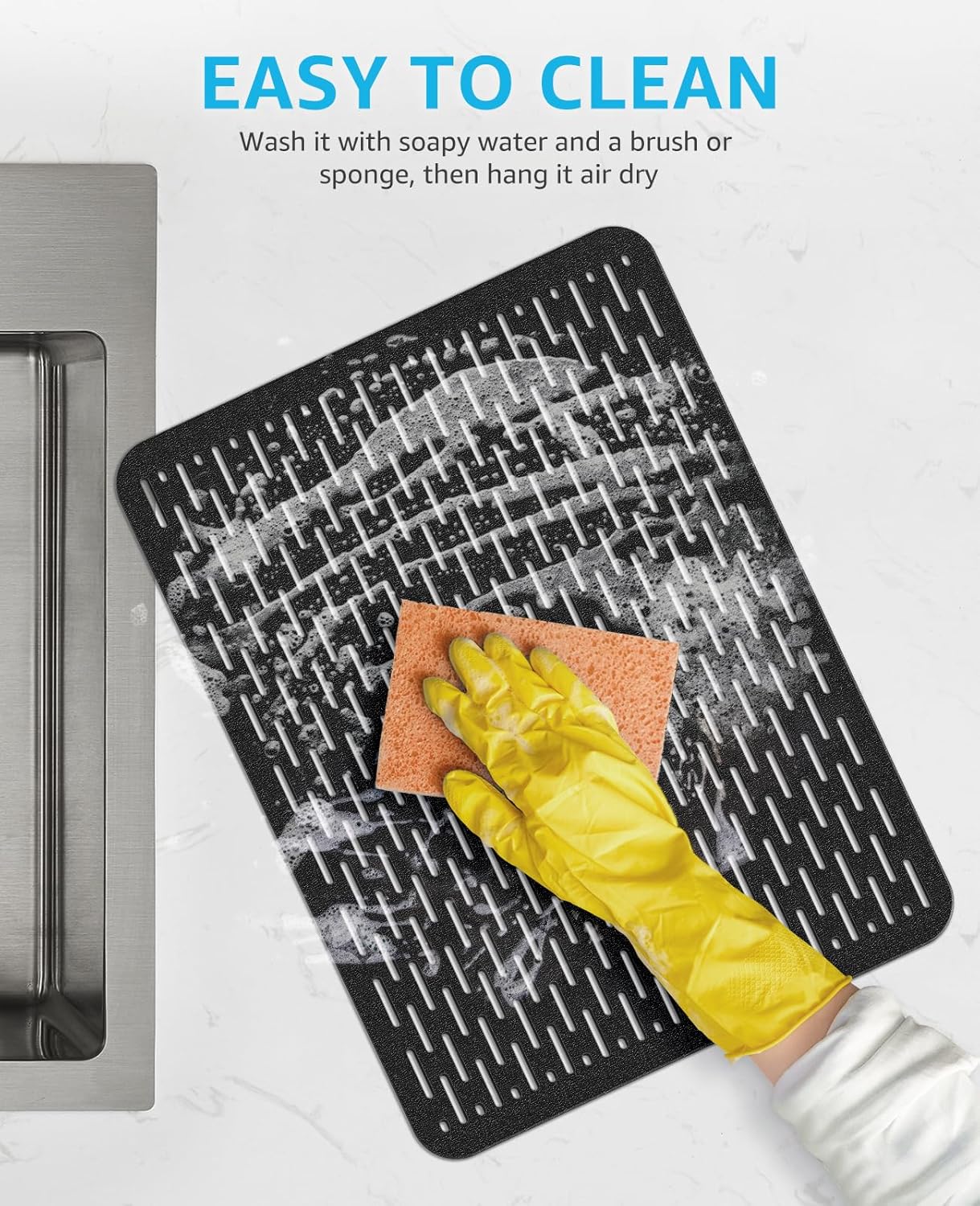 Bligli Mesh Sink Mat, 15.7 x 11.8inch Sink Prtector Mats for Kitchen Sinks, PVC Eco-Friendly Sink Protectors for Bottom of Sink, Fast Draining, Easy Cleaning, Black