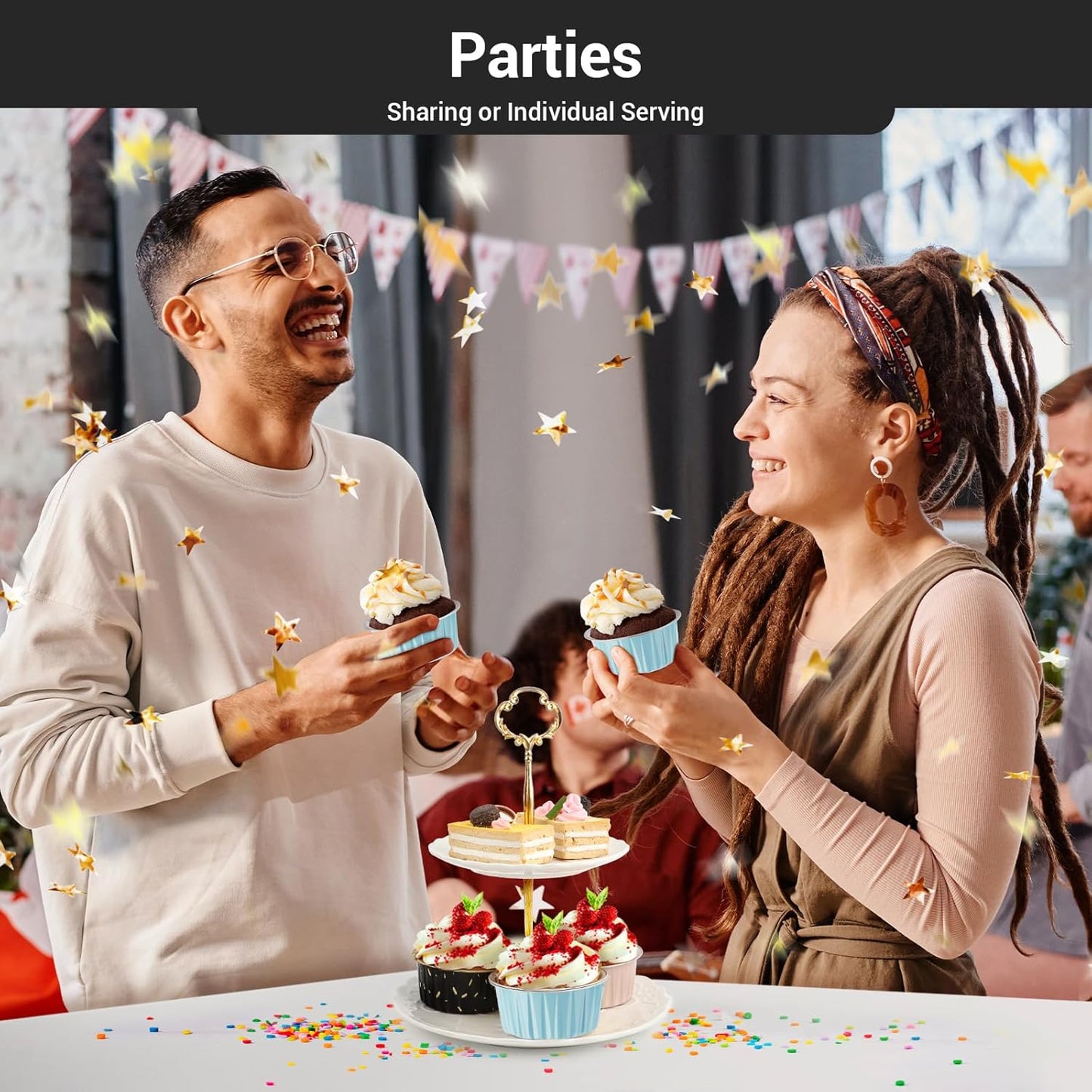 EUSOAR Disposable Ramekins with Lids, Lake Blue 60Packs 5oz Aluminum Foil Mini Muffin Liners, Dessert Cheesecake Pan Creme Brulee Cupcake Ramekins Containers for Catering Gathering Club Wedding Party