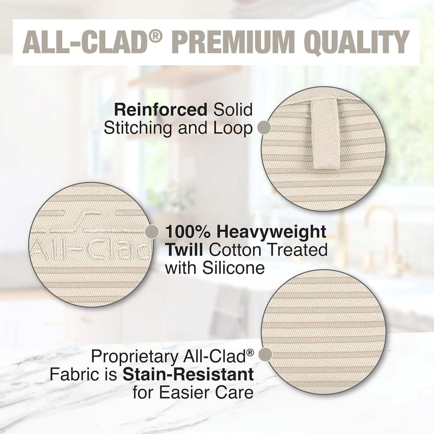 All-Clad Premium Pot Holder & Hot Pad: Heat Resistant to 500 Degrees - 100% Cotton, 10"x6.25" Hot Pad for Kitchen and Barbeque, (1-Pack), Almond