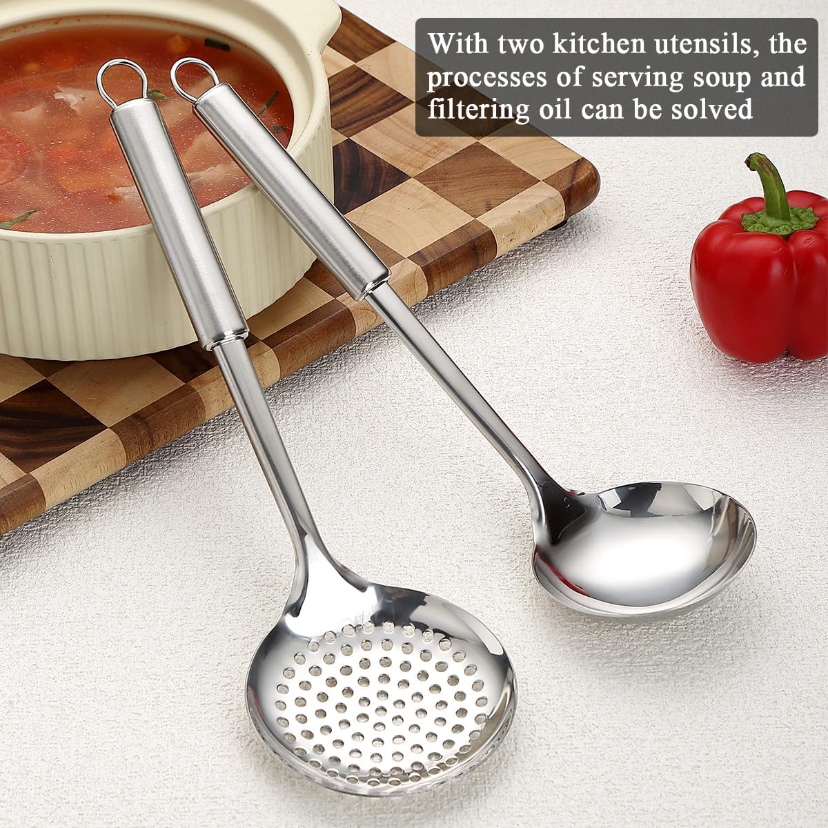 Stainless Steel Cooking Utensils Set 4 Pieces, Kitchen Tools Set Include Metal Spatula Set, Kitchen Skimmer, Soup Ladle, Kitchen Gadgets Essentials New Home Must Have