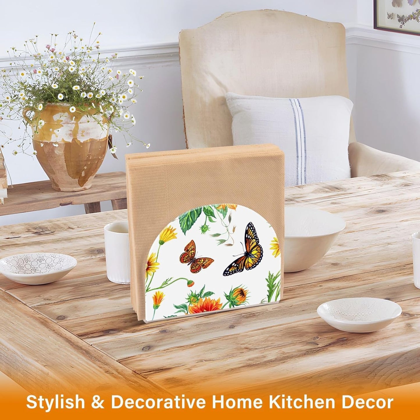 Sunflowers and Butterflies Napkin Holder for Table Paper Napkins Holder Acrylic Tissue Dispenser Kitchen Dining Room Bathroom Party Car Decor