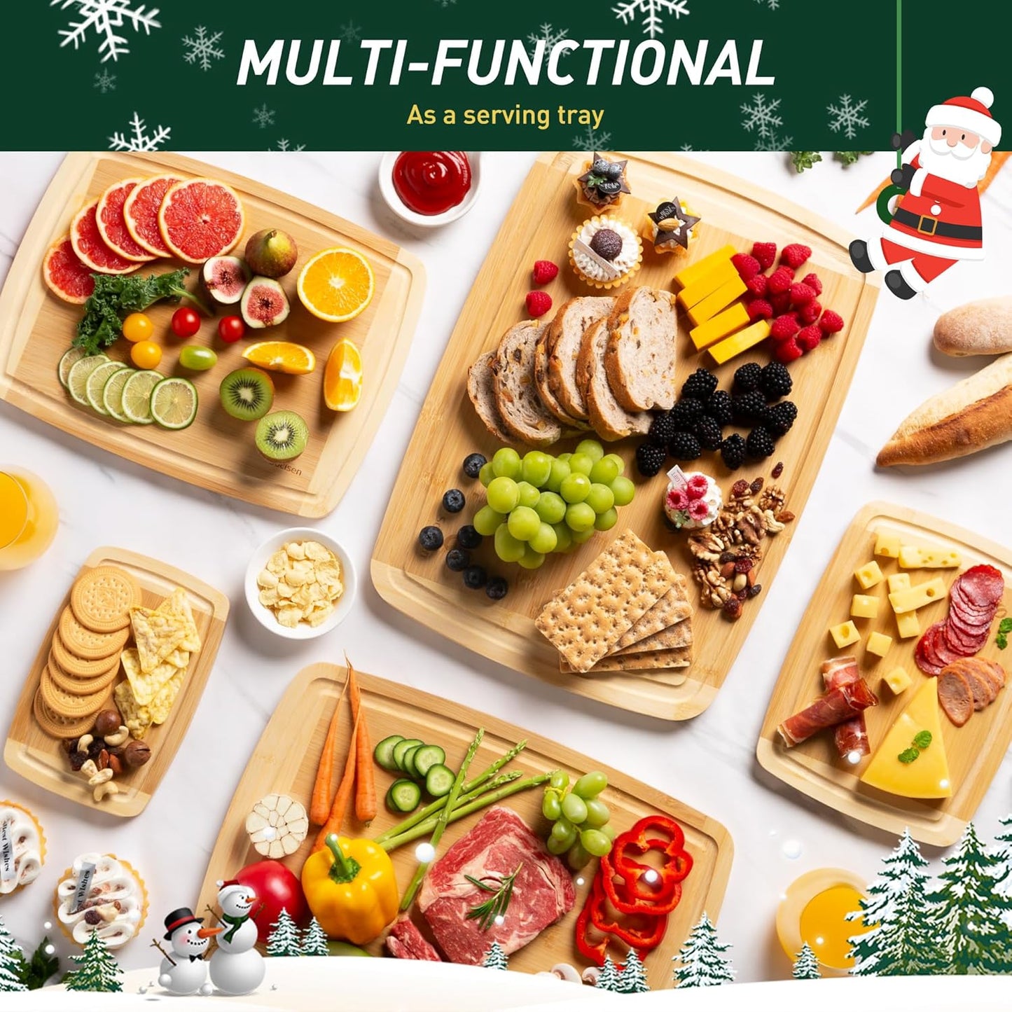 Bamboo Cutting Board Set Non Slip Feet Over Sink Eating Grilling Biard Cutboard Biard Chtting Woodcutting Cuttingboards Voard Oard Bord Dishwasher Safe 12x18 11x14 Baords Baord Veg Utting Ultimate