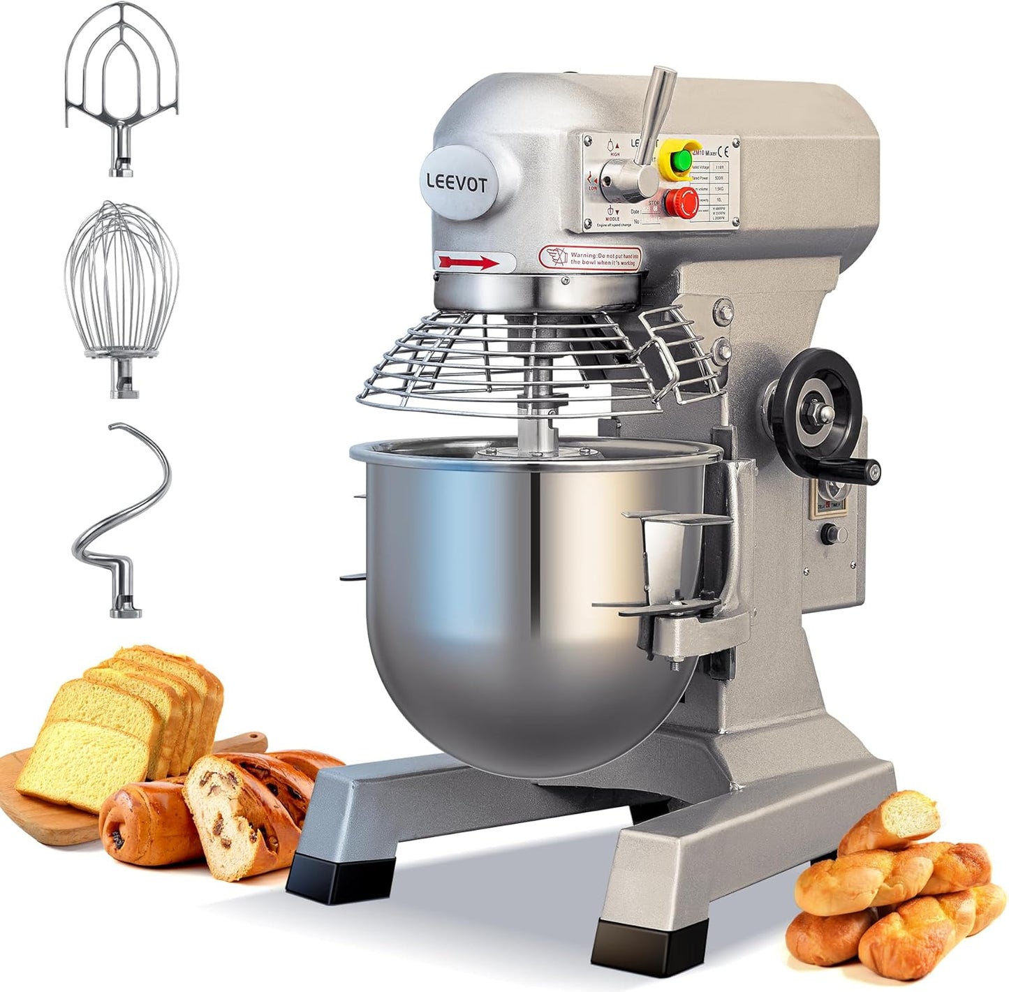 Commercial Food Mixer 10Qt,500W Commercial mixer 3-Speed Adjustable with Timing Function, Industrial Dough Mixer with Stainless Steel Bowl for Bakery Pizzeria (Upgrade)