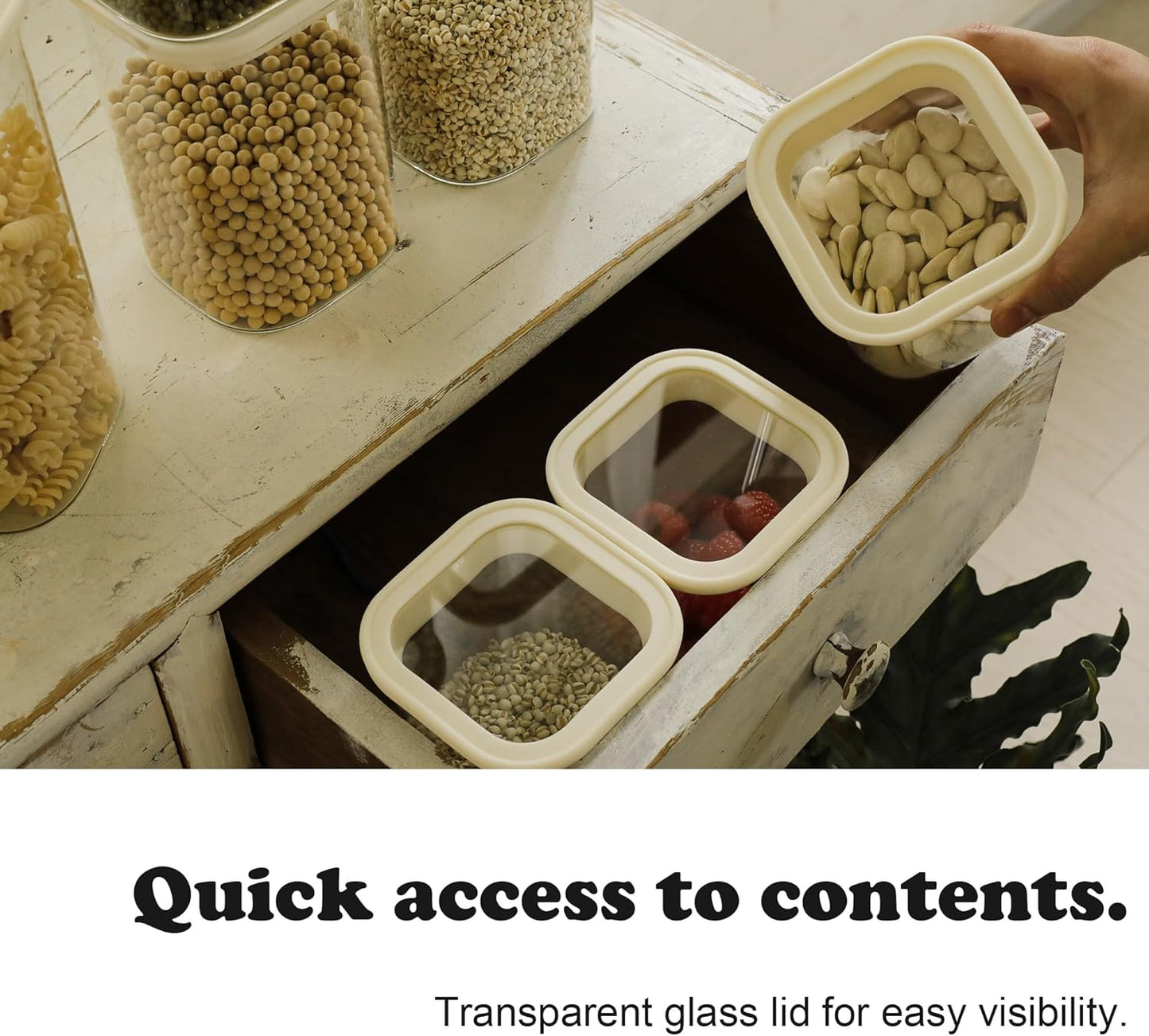 8pcs Square Pantry Glass Jars with Clear Airtight Lids Kitchen Canisters Sets for Flour, Sugar Refrigerator Safe, Available in 2 Sizes: 40oz / 54 oz, Patent Approved