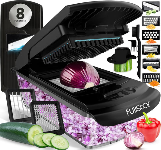 Fullstar Vegetable Chopper & Mandoline Slicer for Kitchen - Food Chopper with Container, Cheese Grater, Home Essentials & Kitchen Gadgets (All in 1, Black)