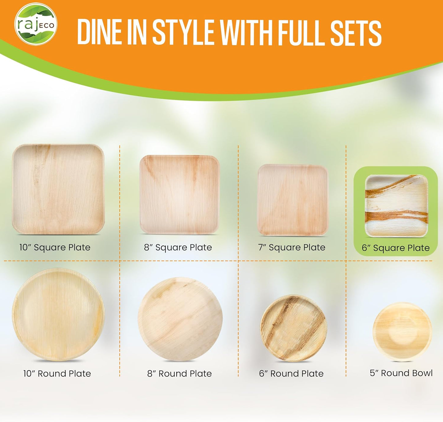 Raj Palm Leaf Bulk Plates like Bamboo plates Disposable, Decorative Compostable Tableware for wedding, Lunch, Dinner, Birthday, Camping, Outdoor (6" 400 | 5 Cases I 2000 Pack))