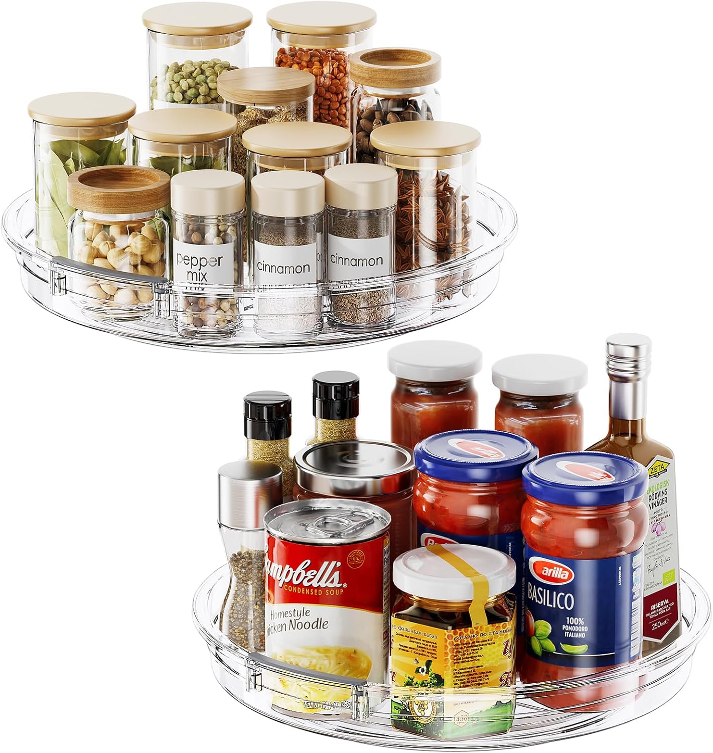 LAMU 2 Pack Lazy Susan Organizer 9.25 inch Lazy Susan Turntable for Cabinet, Rotating Spice Organization for Cabinet, Kitchen, Table Top, Countertop, Pantry Fridge Organizers and Storage, Clear