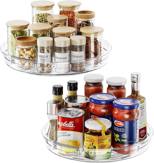 LAMU 2 Pack Lazy Susan Organizer 9.25 inch Lazy Susan Turntable for Cabinet, Rotating Spice Organization for Cabinet, Kitchen, Table Top, Countertop, Pantry Fridge Organizers and Storage, Clear