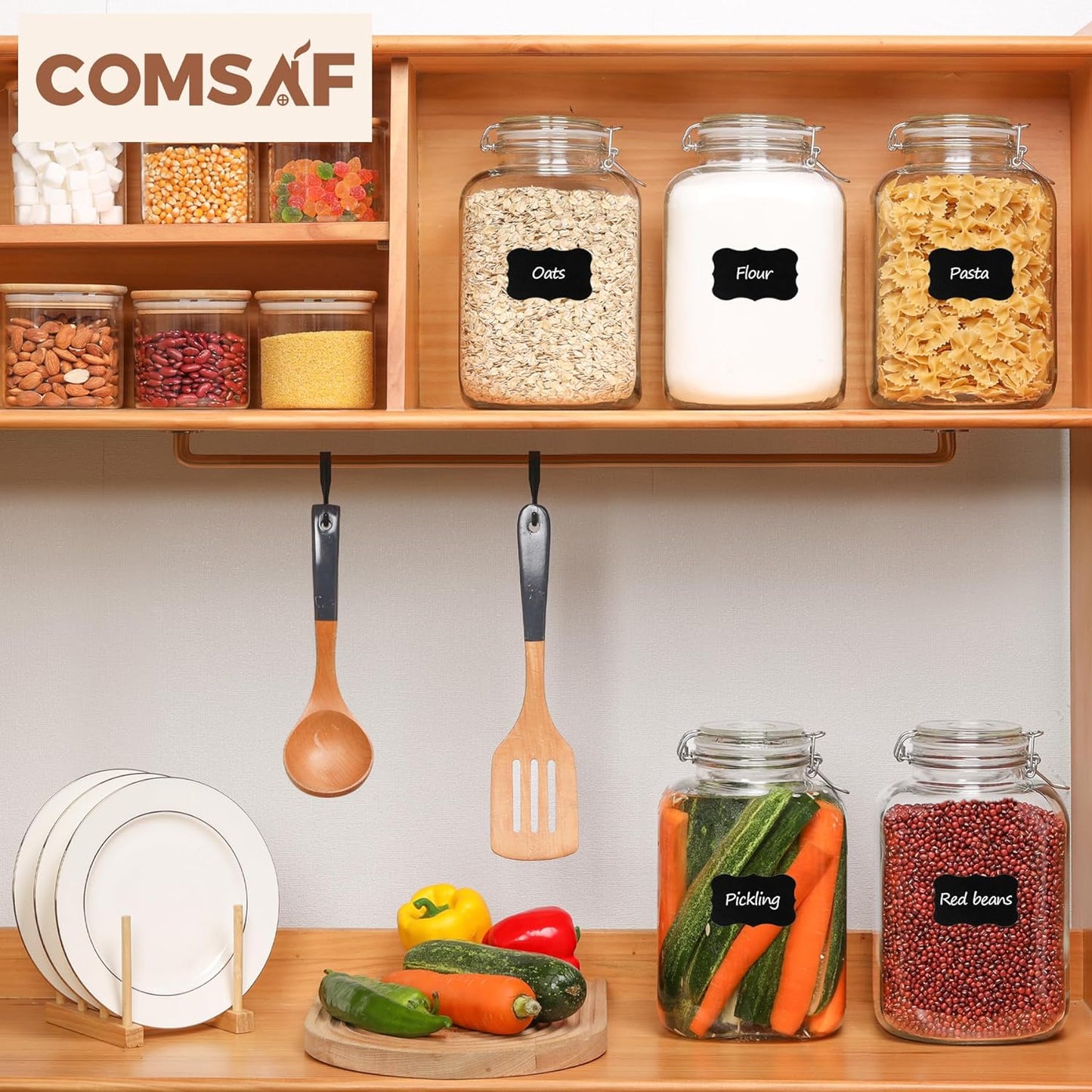 ComSaf 1 Gallon Glass Jar with Lid, Flour Sugar Storage Containers 128oz, Cereal containers storage, Glass Jars with Airtight Lid, Large Storage Containers with Lids for Pickled Egg, Herb, Set of 2