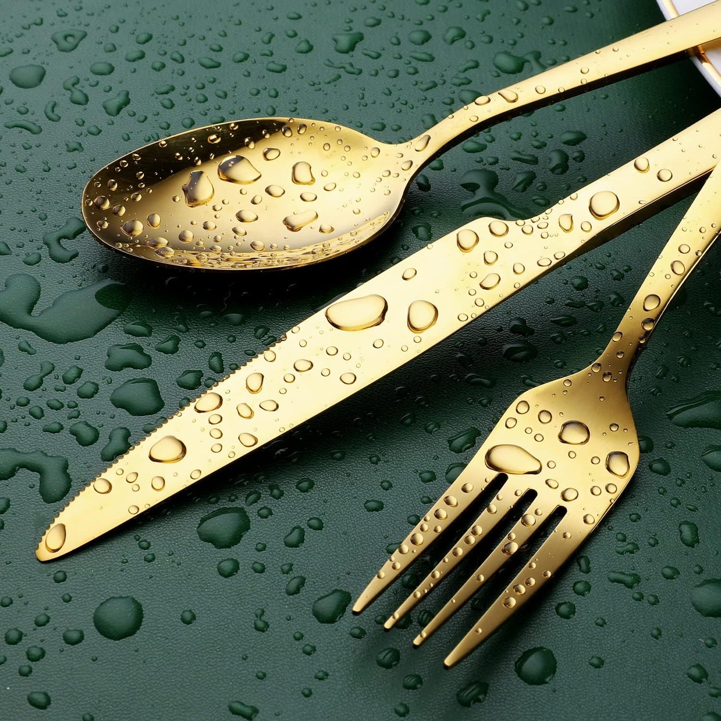 Gold Silverware Set, OGORI 30-Piece Gold Forged Stainless Steel Flatware Set with Square Handle, Service of 6