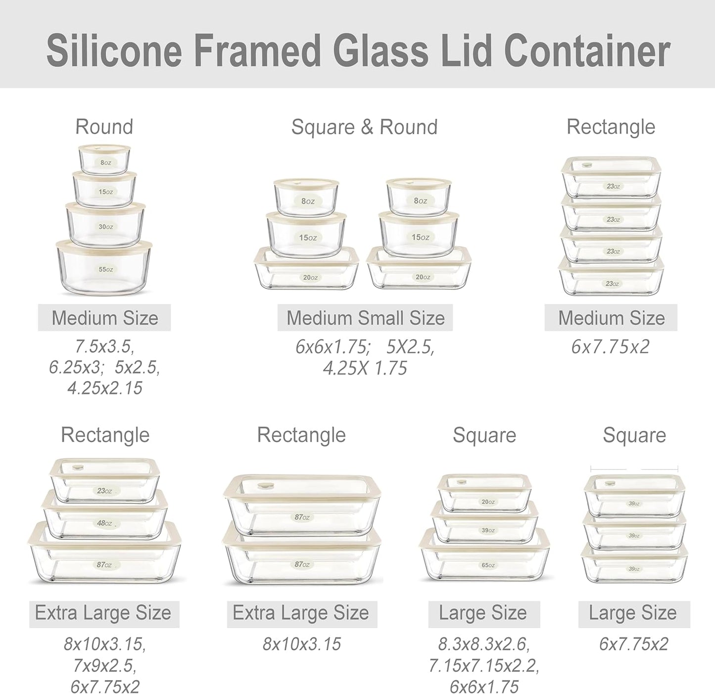 Urban Green Glass Food Container Set with Silicone Glass Lid, 3 Pack, Airtight, LeakProof, 100% Plastic Free, Meal Prep Containers (White Color)