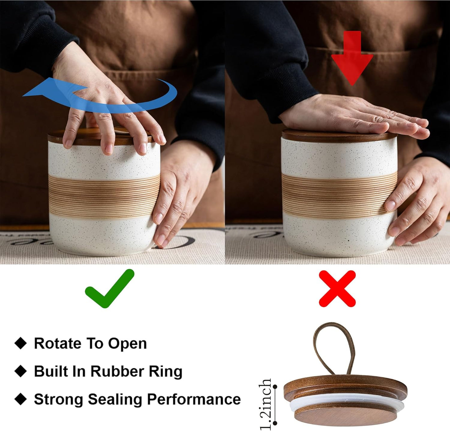 Large Storage Containers with Lids, Ceramic Coffee Container Kitchen Food Storage Jars for Spice Sugar Tea Bag, Stackable Decorative Jars for Counter, White & 61 fl.oz