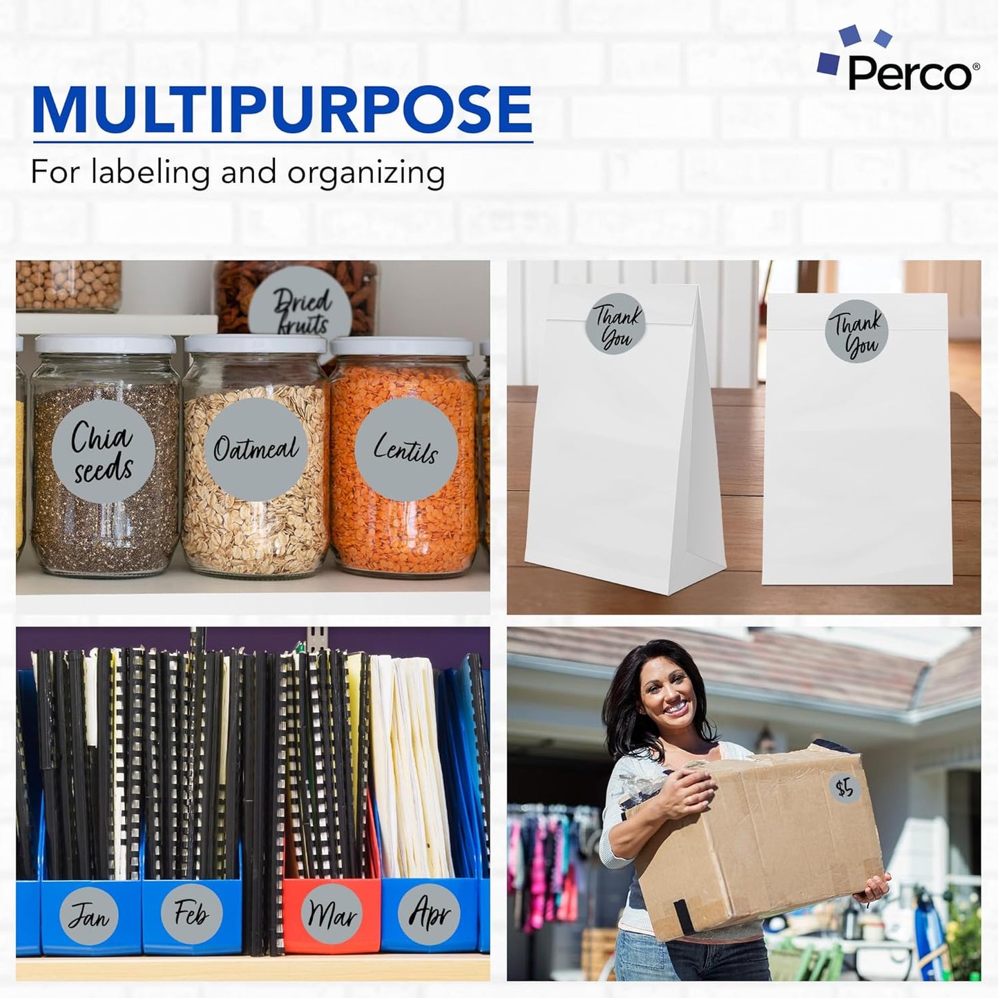 Perco Grey 3-Inch Perforated Circle Dot Sticker Labels — 10 Rolls, 5,000 Round Stickers — with Permanent Adhesive for Moving Boxes, Sale Signage, Displays, Status Messaging—Made in USA