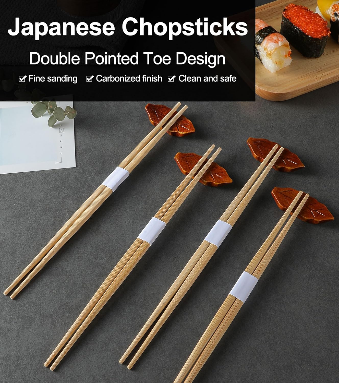 100Pairs Bamboo Chopsticks Disposable | Japanese | Sushi | Separated | Non Slip | Pointed Chopsticks-（9.45in）