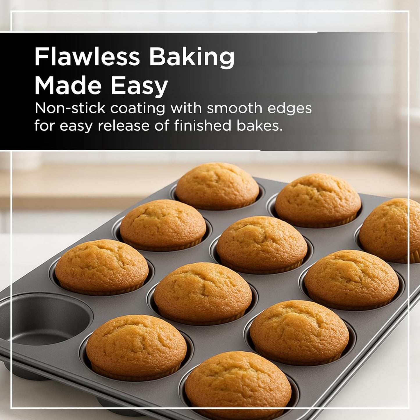 Wrenbury Non Stick Muffin Pan for Baking 12 Cup - Non Toxic Deep Cupcake and Yorkshire Pudding Tin - Even Bakes, Easy Clean, Warp Resistant - 1.25" Cup