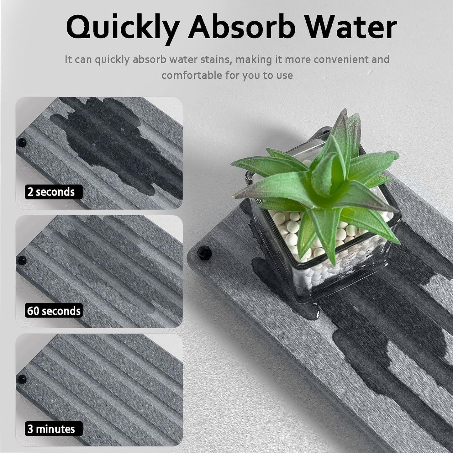 2 PCS Water Absorbing Stone Trays for Bathroom Counter, Fast-Drying Faucet Mat for Kitchen Sink, Diatomite Sink Caddy, Hand Soap Holder with Anti-Skid Feet(11" x 4.7" Gray)