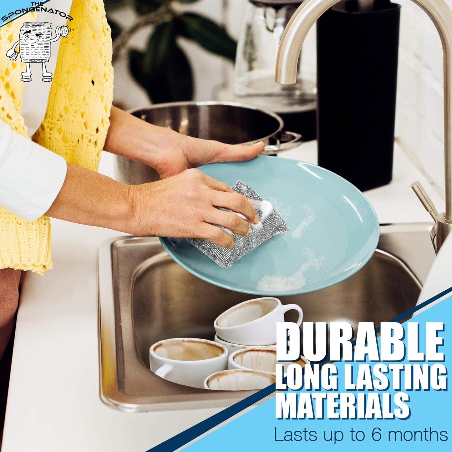 Kitchen Scrubbing Sponges - Heavy Duty Non-Scratch Scrubbing Cleaner Sponges in 1 Color - Multi-Surface Non-Metal Dish Scouring Scrubbers for Fast Cleaning. (6 Pack)