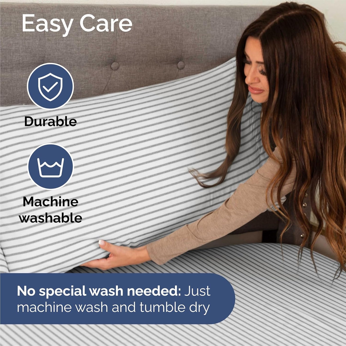 Queen Size 4 Piece Sheet Set - Comfy Breathable & Cooling Bed Sheets Set - Hotel Luxury Bedding for Women, Men, Kids, Teens, Boys & Girls - Deep Pockets, Soft, Wrinkle Free - Oeko-Tex - Grey Stripes 2