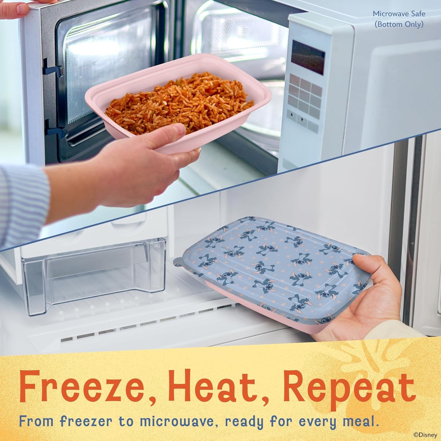 Disney Meal Prep Containers - 20-Piece Reusable Food Containers with Lids - Freezer, Microwave & Dishwasher Safe - Featuring Mickey & Minnie, Lilo & Stitch