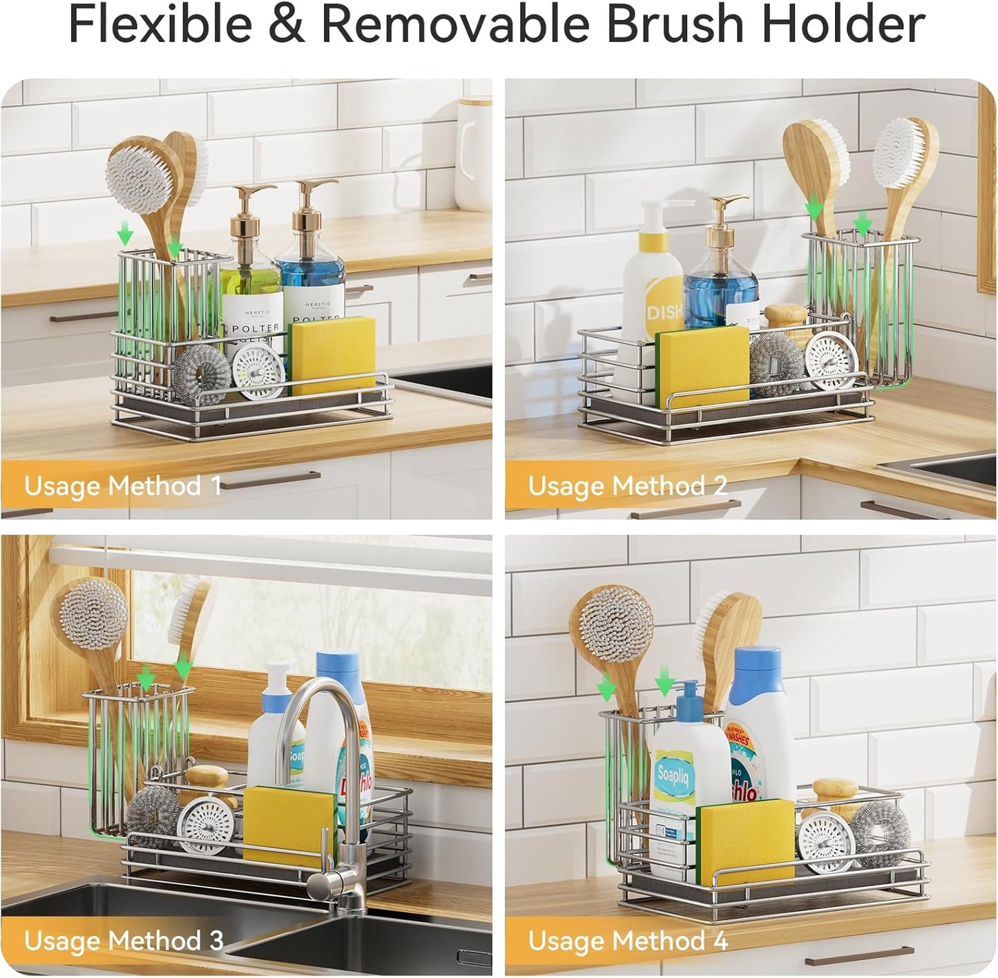 Yofidra Kitchen Sink Caddy with Instant Drying Stone, Metal Stainless Steel Dish Sponge Holder Basket for Sponges, Scrubbers, Soap, 9.5" X 5.5" X 5.7" Sink Box Organizer