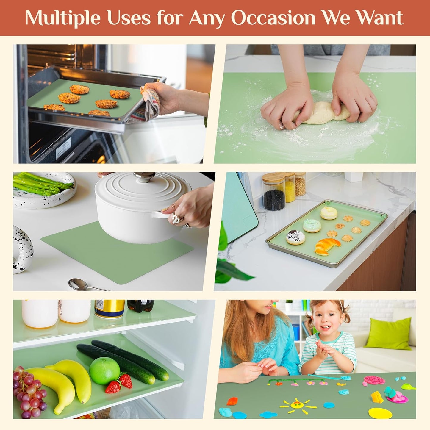 Silicone Baking Mat, 24 IN x 6 FT Free Cutting Baking Sheet,Non-Stick Reusable Dough & Pastry Mat,Non-Slip Silicone Mat Roll for Air Fryer Liner,Freeze Dryer,Oven Baking Pan,Kitchen Counter