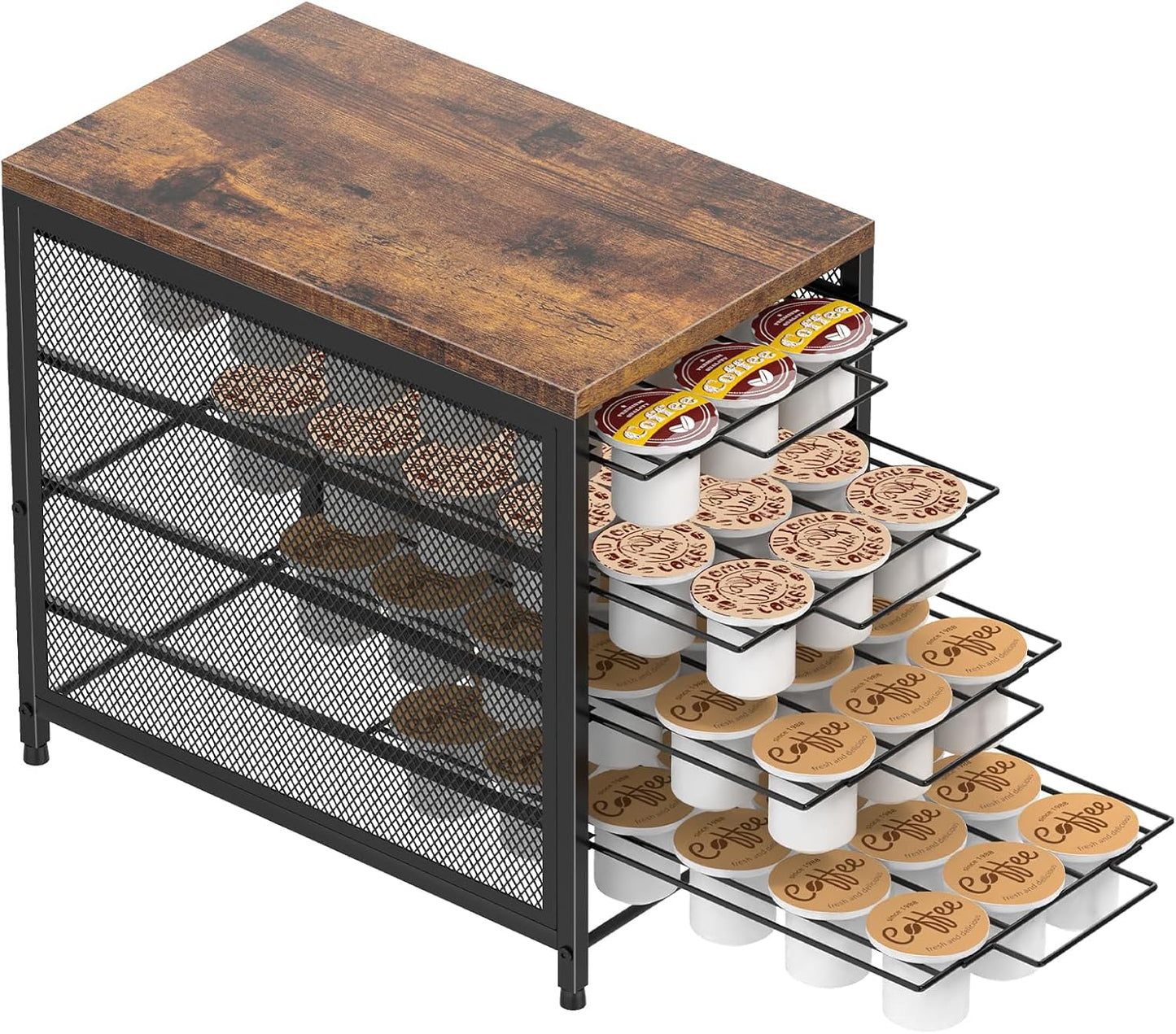 NANANARDOSO Coffee Pod Holder For Counter, 4 Tier Coffee Pod Drawer for Keurig Pod Storage Drawer Holder, 72 Capacity Pods Storage Organizer Cups Capsule with Sliding Baskets for Coffee Station