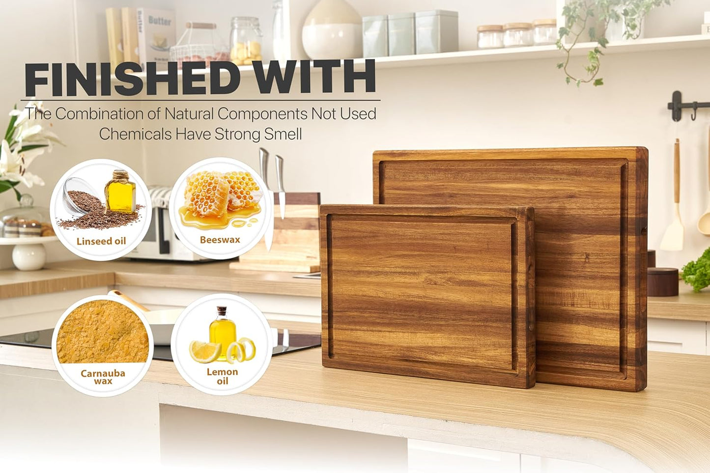 COZIFA- Large Cutting Board Wood Acacia - 20x15 x1.6inches Thick Wooden Cutting Boards for Kitchen with Juice Groove - Wooden Chopping Boards for Kitchen Housewarming Gift Box, Natural Oil Wax Finish