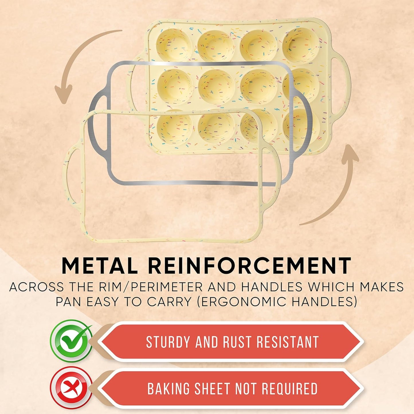 2 Pack Silicone Mini Muffin Pan 12 Count – Non-Stick Silicone Muffin Pans for Baking, BPA-Free Cupcake Pans for Baking, Easy Release, Metal Handles, Oven & Dishwasher Safe