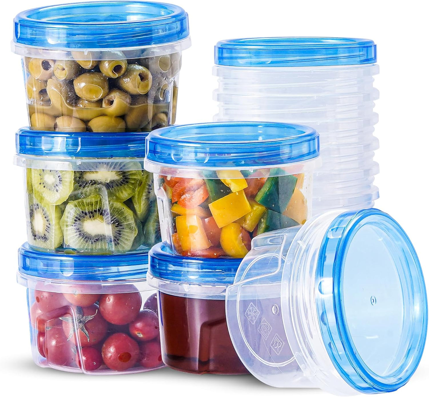 RFAQK 24 pcs Freezer Storage Containers with Lids-(16OZ) 12 Food Storage Containers with 12 Twist Top-Deli Container for Soup-Reusable Plastic Box for Lunch, Gym, Travel