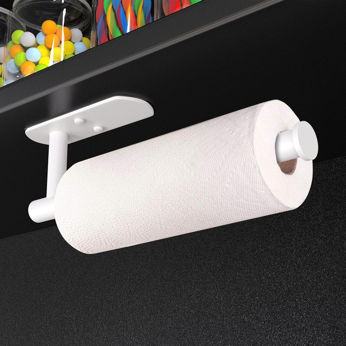 VAEHOLD Self Adhesive Paper Towel Holder Under Cabinet Mount, Wall Mounted Paper Towel Roll Holder for Kitchen, Bathroom, Wall - Stainless Steel (White)