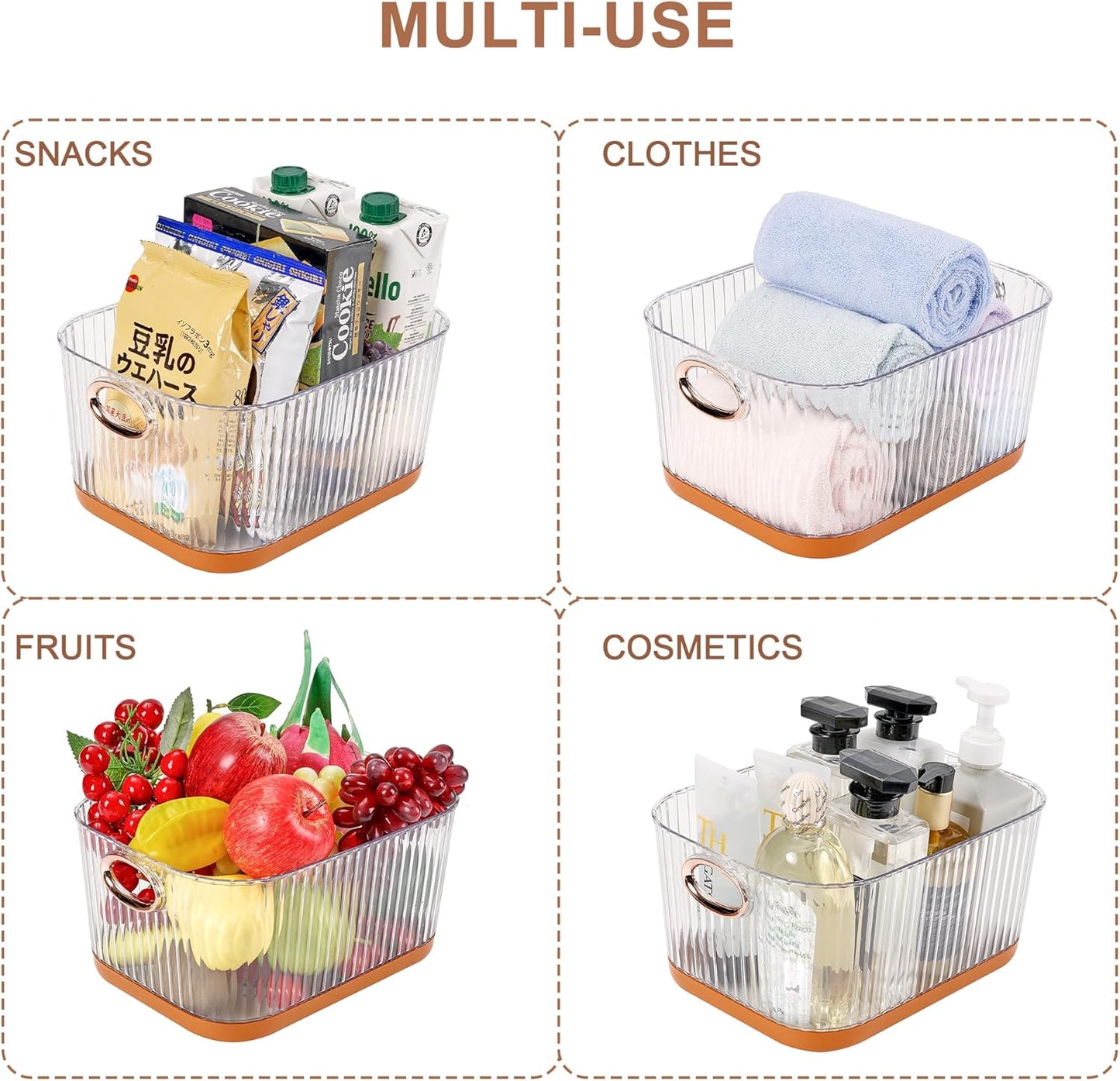 VECELO Refrigerator Organizers - Durable PET Storage Bins, Space Saving, Clear View, Contain Spill, Organizer for Kitchen, Laundry, Closet - Set of 2