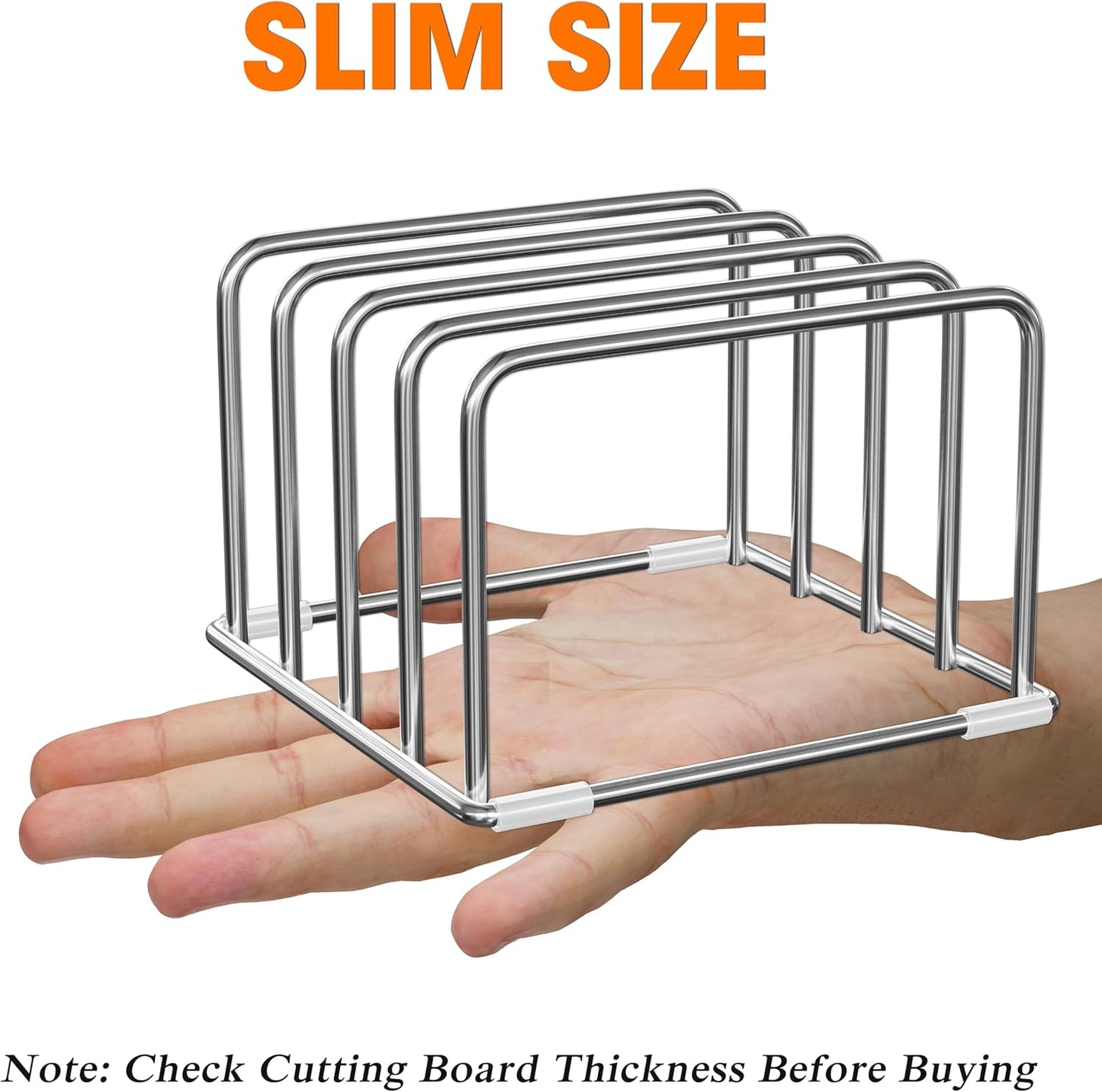 304 Stainless Steel Cutting Board Organizer Rack – Rustproof Compact 4-Slot Holder for Thin Cutting Boards and Plates – Premium Kitchen Storage Solution for Countertops and Cabinets