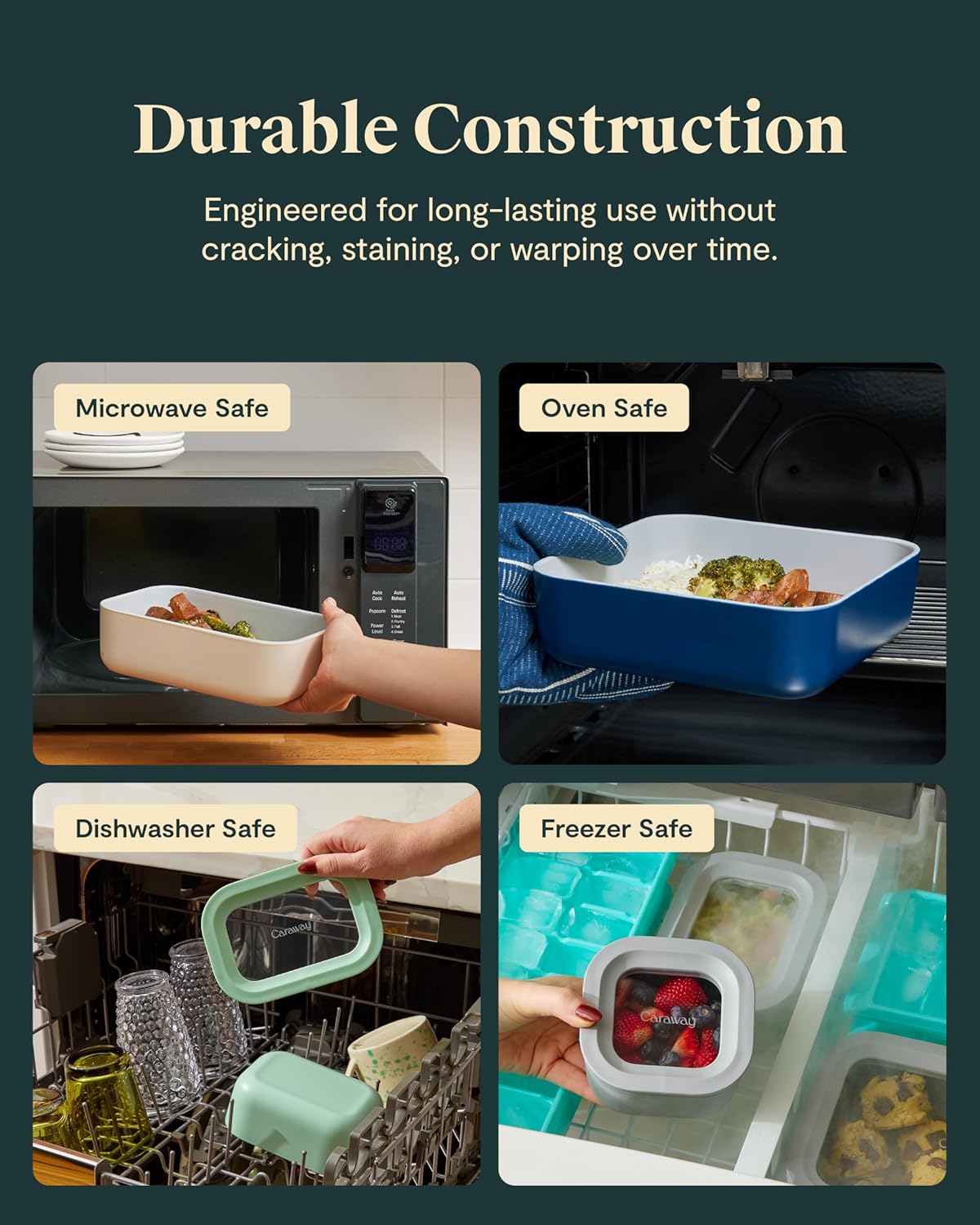 Caraway Glass Food Storage - 6.6 Cup Glass Container - Ceramic Coated Food Container - Non Toxic, Non Stick - Dishwasher, Oven, & Microwave Safe – Gray