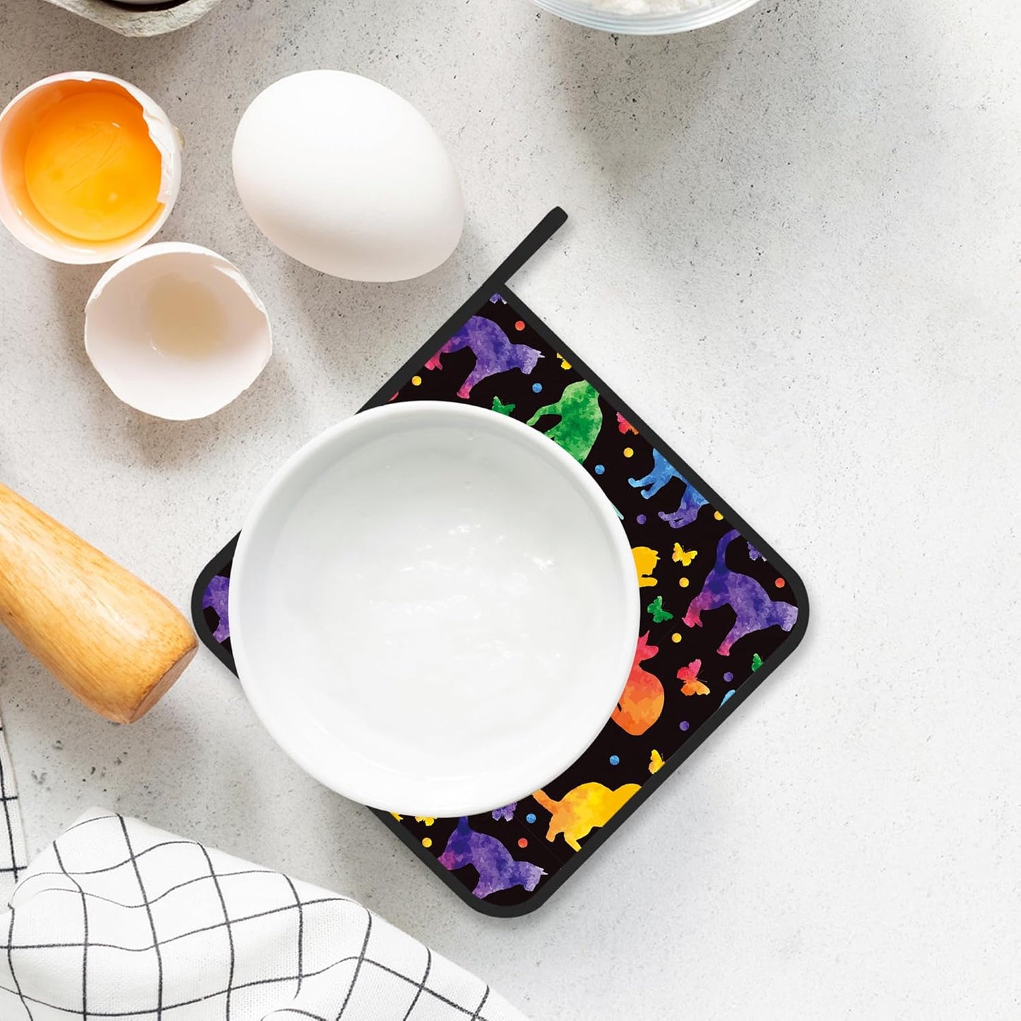 Pot Holder Set of 2,Cat Silhouette Kitchen Heat Resistant Potholder for BBQ Cooking Baking,Food Hot Pat for Women Men Kitchen Wear