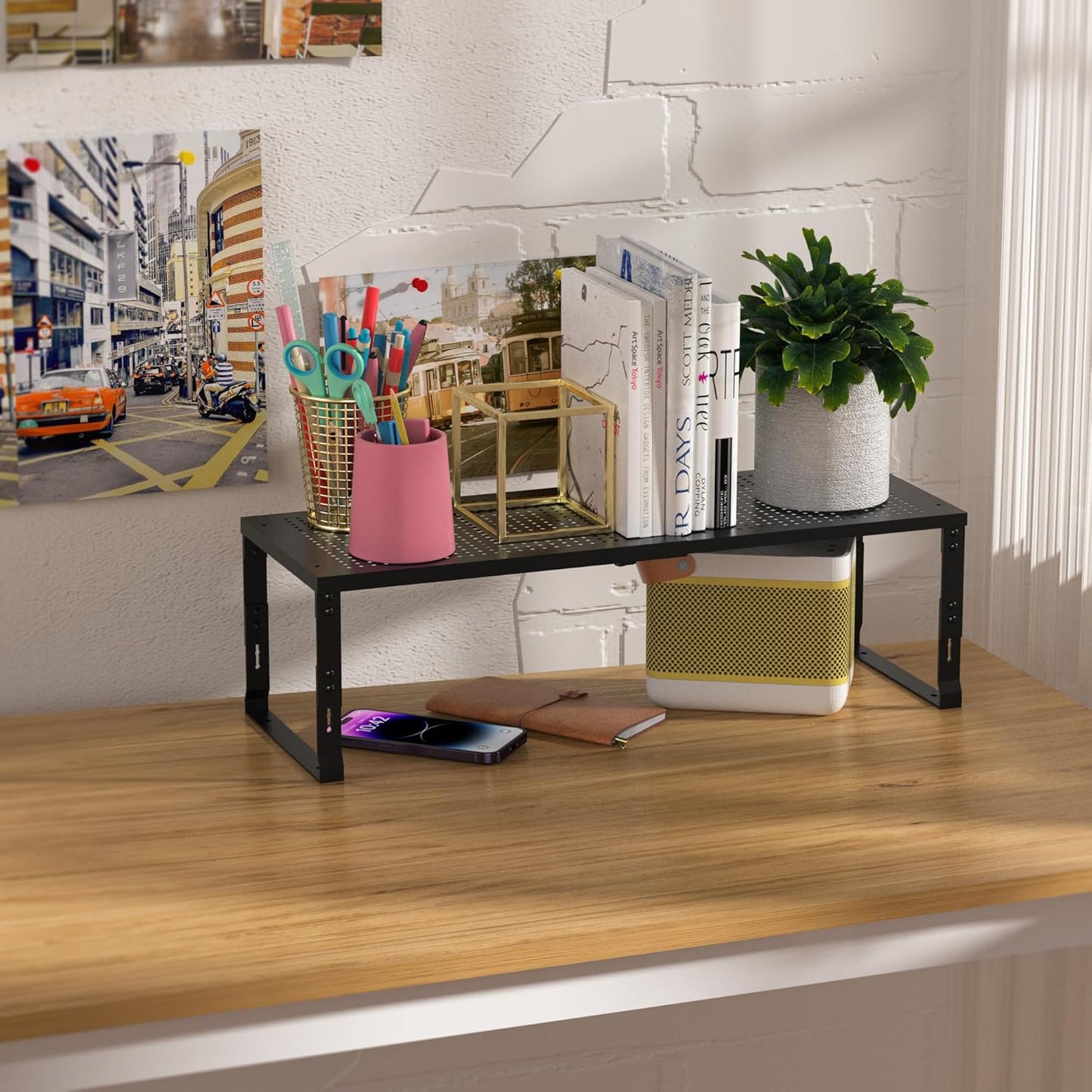 Heavy-Duty Adjustable Metal Shelf Organizer - Expandable & Stackable Pantry Storage Rack for Kitchen, Bathroom, RV, Cabinets(1 Pack/Black, Medium)