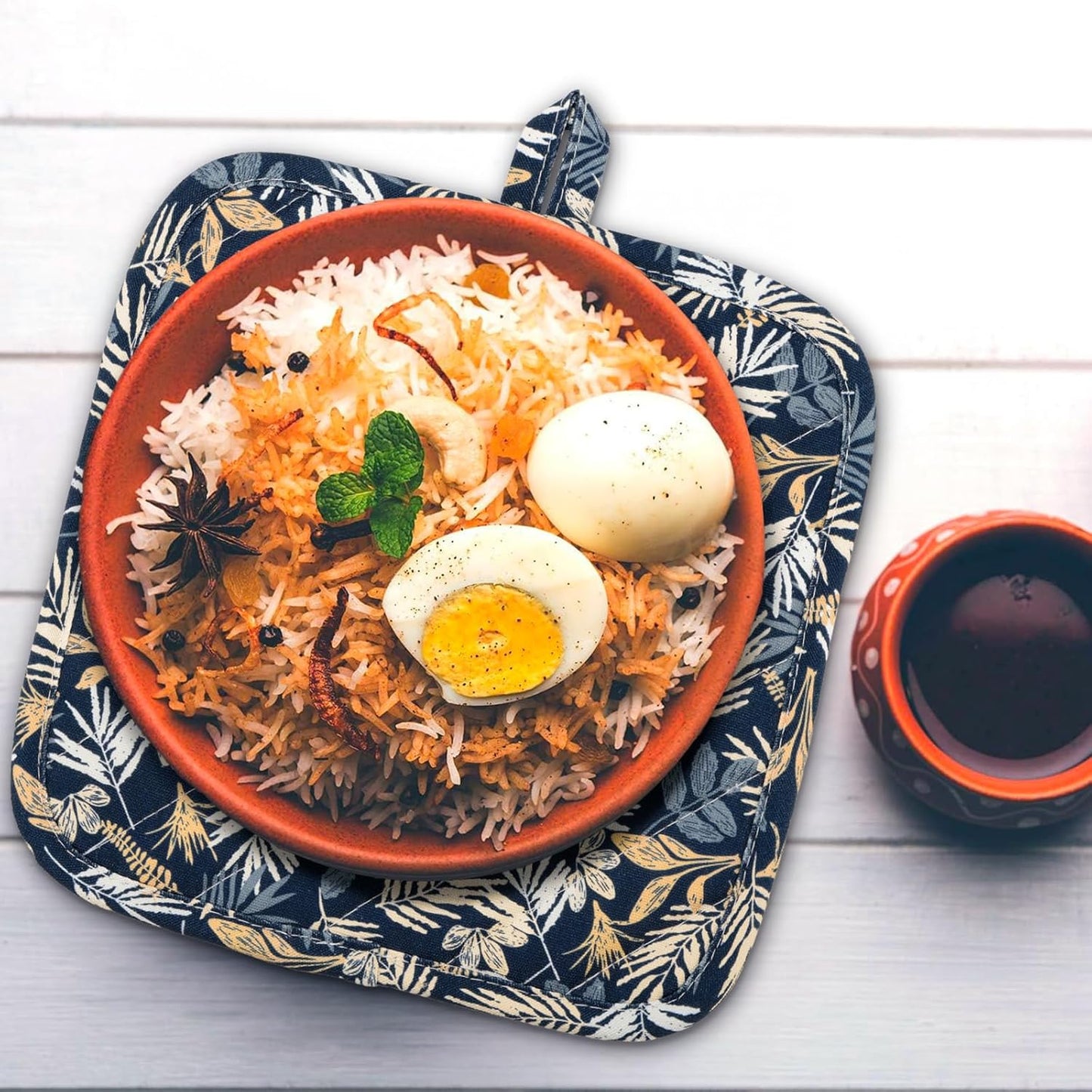 Pot Holders for Kitchen Heat Resistant Hot Pads for Countertops Oven Pot Holders Cotton Potholders for Kitchen Cooking Baking (Blue Leaves)