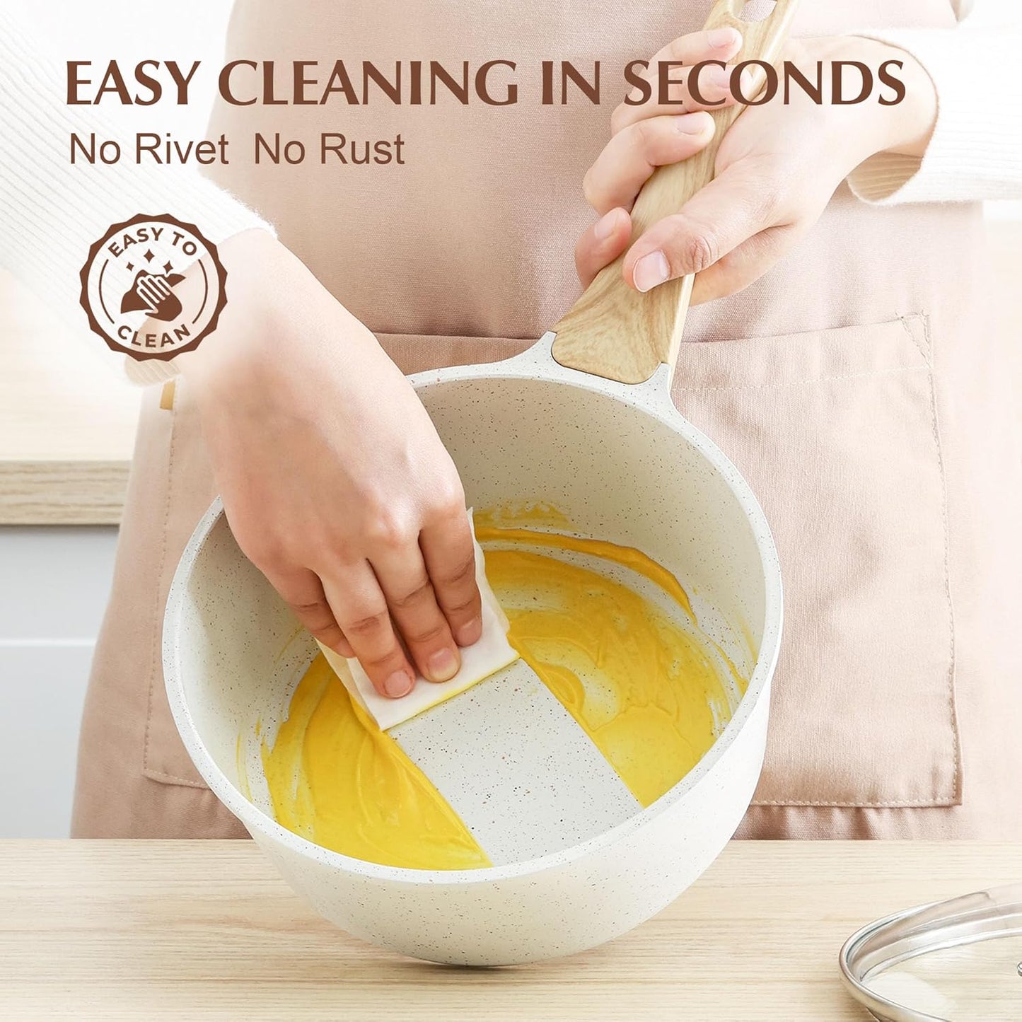 SENSARTE White Ceramic Nonstick Saucepan with Lid 2.5 Quarts, Medium Cooking Pot with Stay Cool Handle, Induction Compatible Saucepot, White Granite Coating, Free of Intentionally Added PTFE/PFOA/PFAS