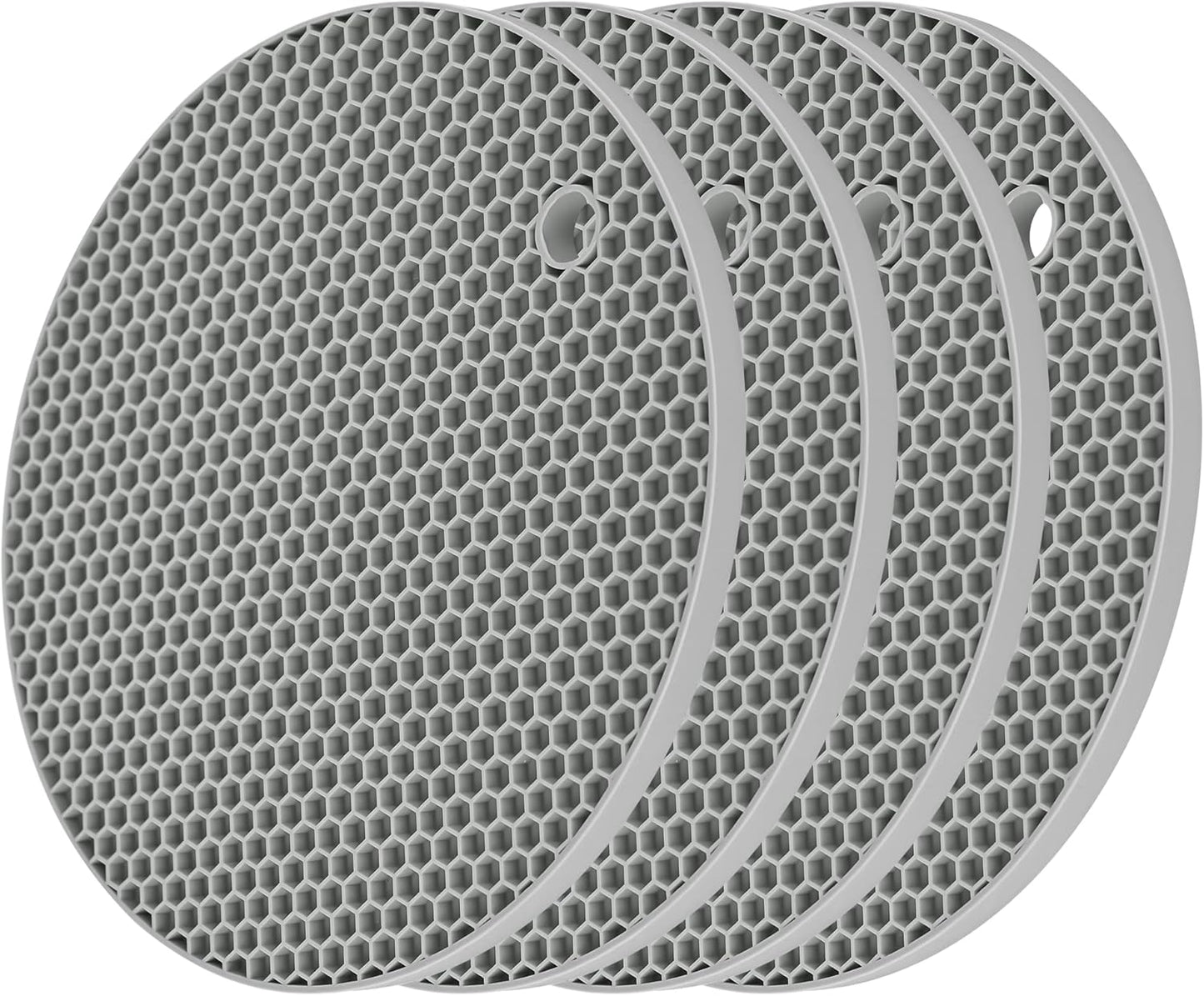 Trivets for Hot Dishes, Siicone Trivet Mat Hot Pads for Kitchen Tabletop, Round Silicone Pot Holders Mat, Trivets for Pots and Pans, Trivet for Quartz Countertops Mats Set 4 Light Gray