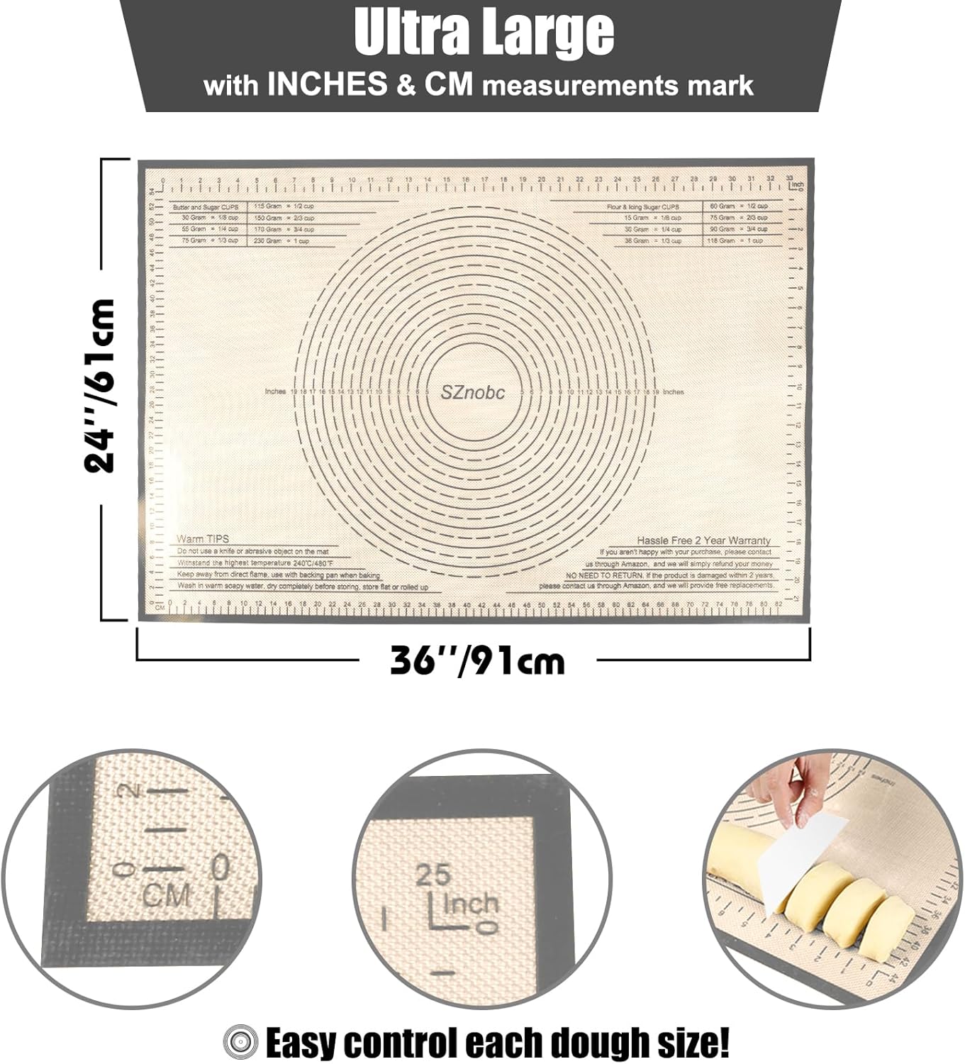 Silicone Pastry Mat 36''By 24'' Nonstick Baking Mats Extra Large Counter Mat for Dough Rolling, Pastry, Pie Crust, Fondant, Cookies, Bread, Pasta, Pizza Mat