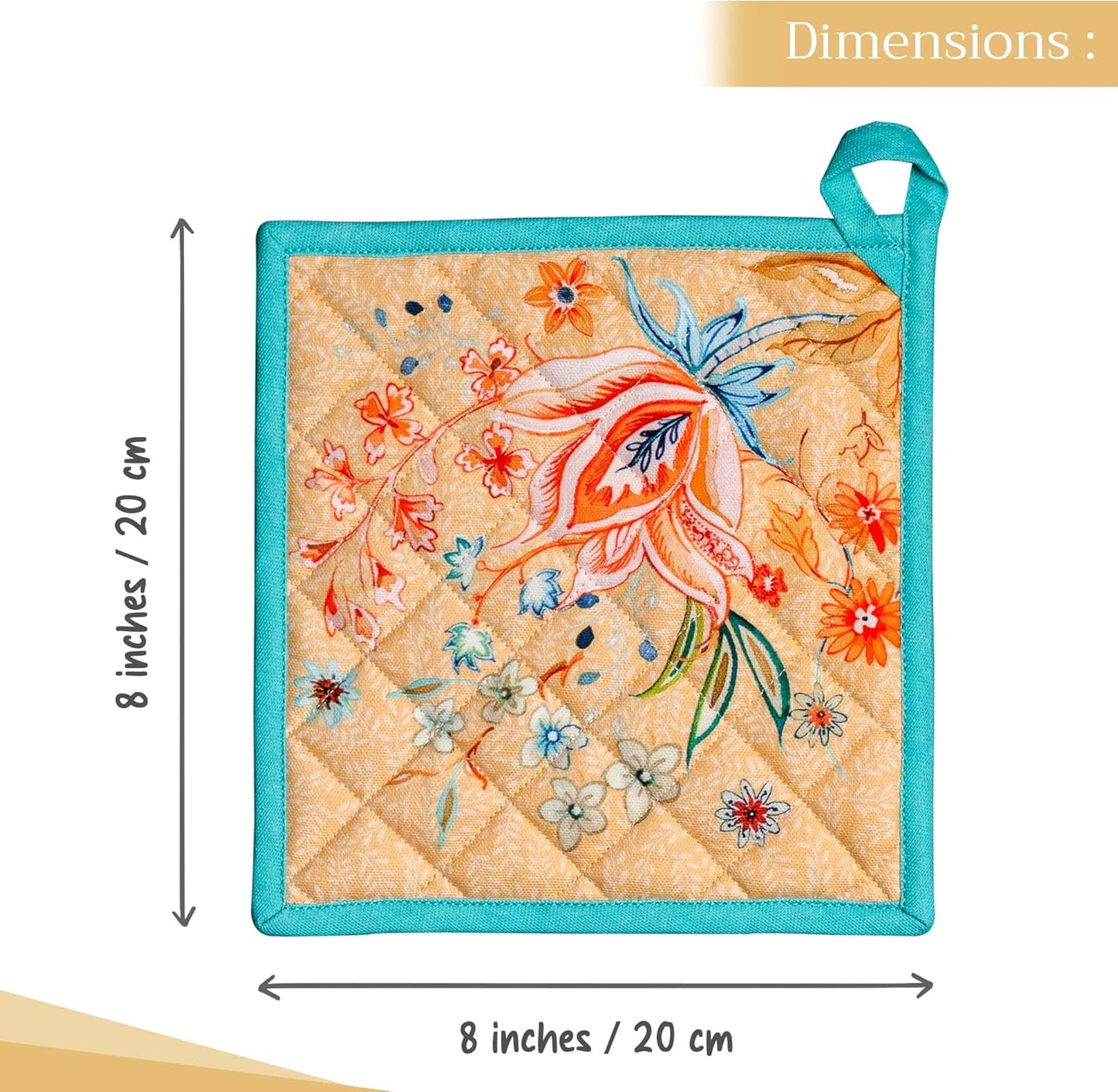 Maison d' Hermine Pot Holders 100% Cotton Heat Resistant Potholders 8" x 8" Hot Pads with Loop BBQ, Cooking, Baking, Grilling, Kitchen, Handling Hot Pans Spring/Summer (Pack of 1, Luxury Loft – Peach)