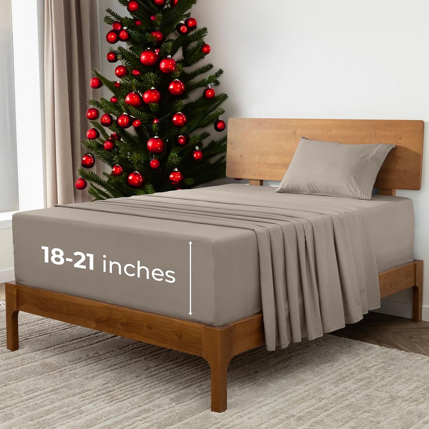 Mellanni Extra Deep Twin Sheets - 3 PC Iconic Collection Bedding - Hotel Luxury, Ultra Soft, Cooling Bed Sheets - Wrinkle, Fade, Stain Resistant (Twin, Tan)