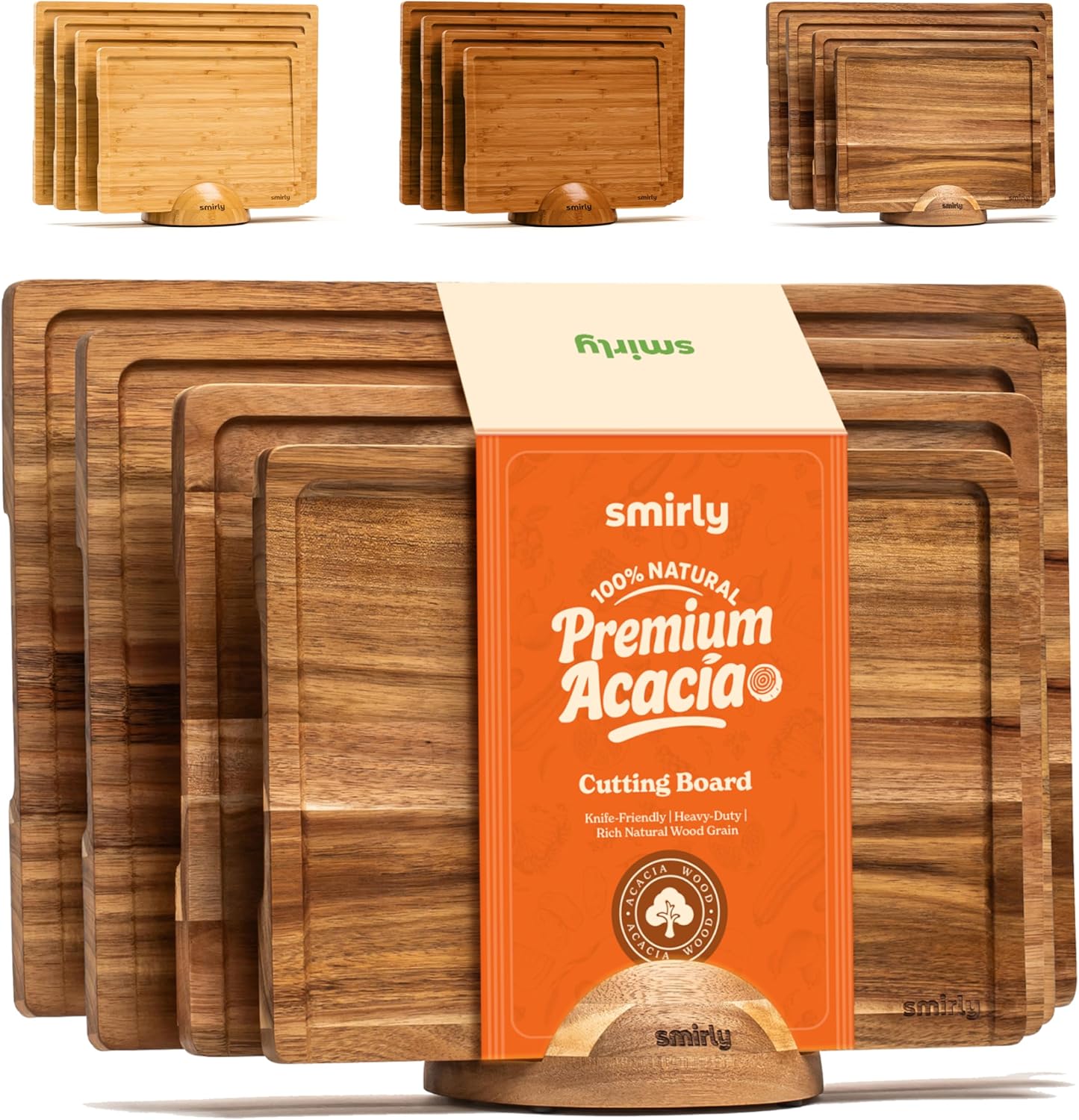SMIRLY Wooden Cutting Boards For Kitchen - Bamboo Cutting Board Set with Holder, Wood Cutting Board Set, Cutting Board Wood, Wooden Chopping Board, Wooden Cutting Board Set