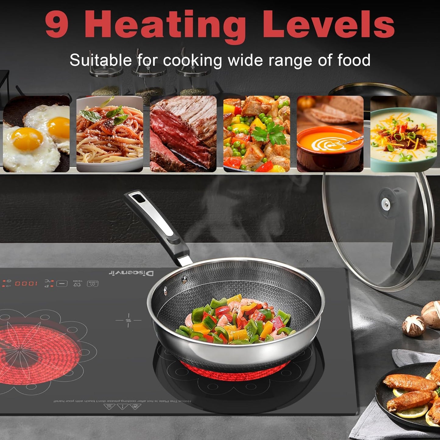 2 Burner Electric Cooktop - 24 Inch Electric Stove Built-in and Countertop, Portable Two Burner Ceramic Cook Top with Child Lock, Timer, Sensor Touch Control, 110V - 120V Plug in