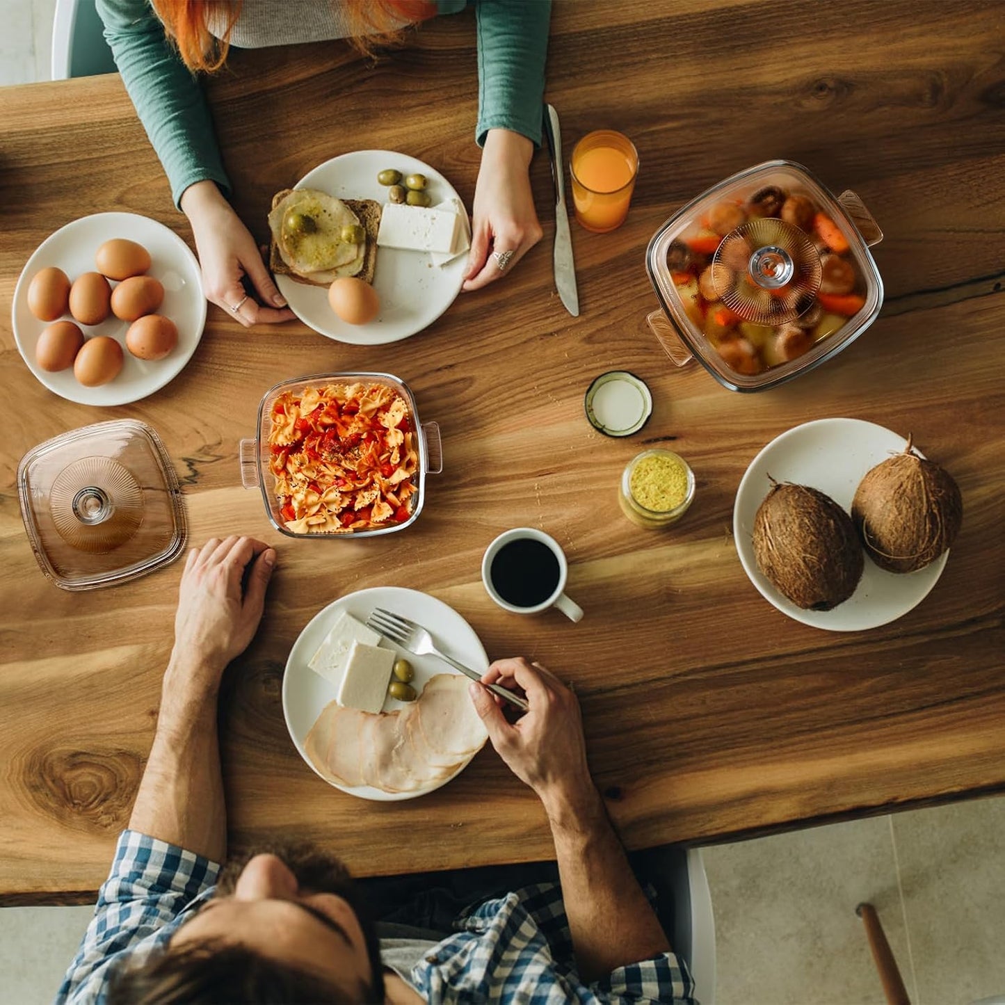 NUTRIUPS Mini Glass Casserole Dish with Lid Oven Safe Square Casserole Dish Set 2 Pack (5.9in+6.8in) Microwave Bowl With Glass Lid （0.8L+1.2L）